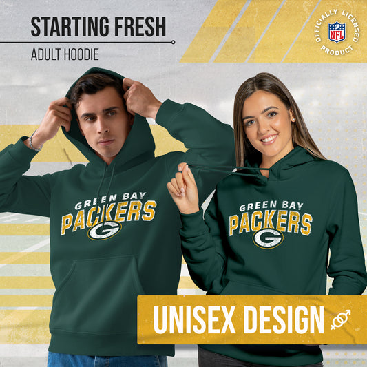 Green Bay Packers NFL Adult Unisex Starting Fresh Ultra Soft Fleece Hooded Sweatshirt - Green