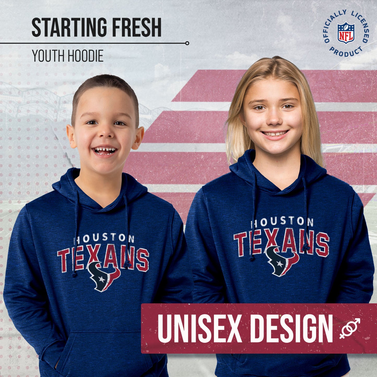 Houston Texans NFL Youth Starting Fresh Hoodie- Pro Football Sweatshirt for Boys and Girls - Navy