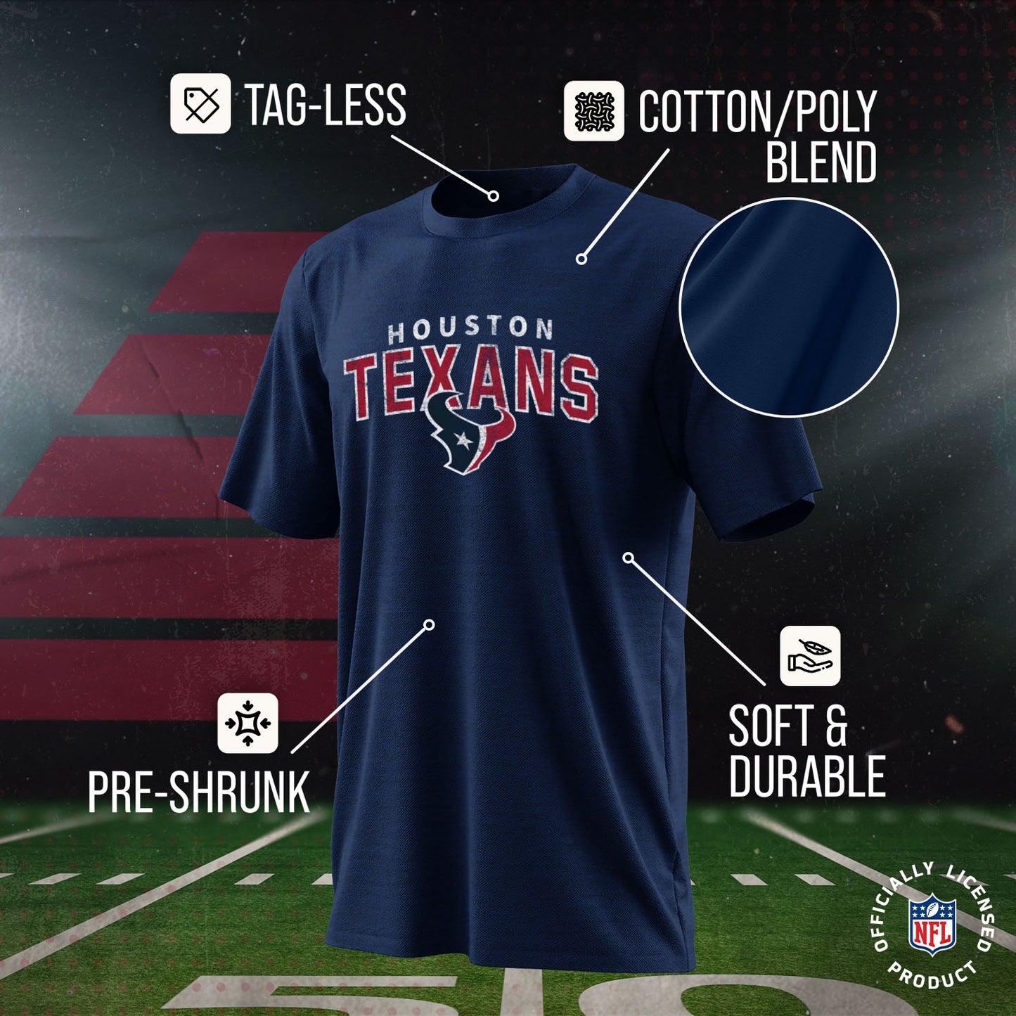 Houston Texans NFL Youth Starting Fresh Tee- Pro Football Tag-Less T-Shirt For Boys & Girls - Navy