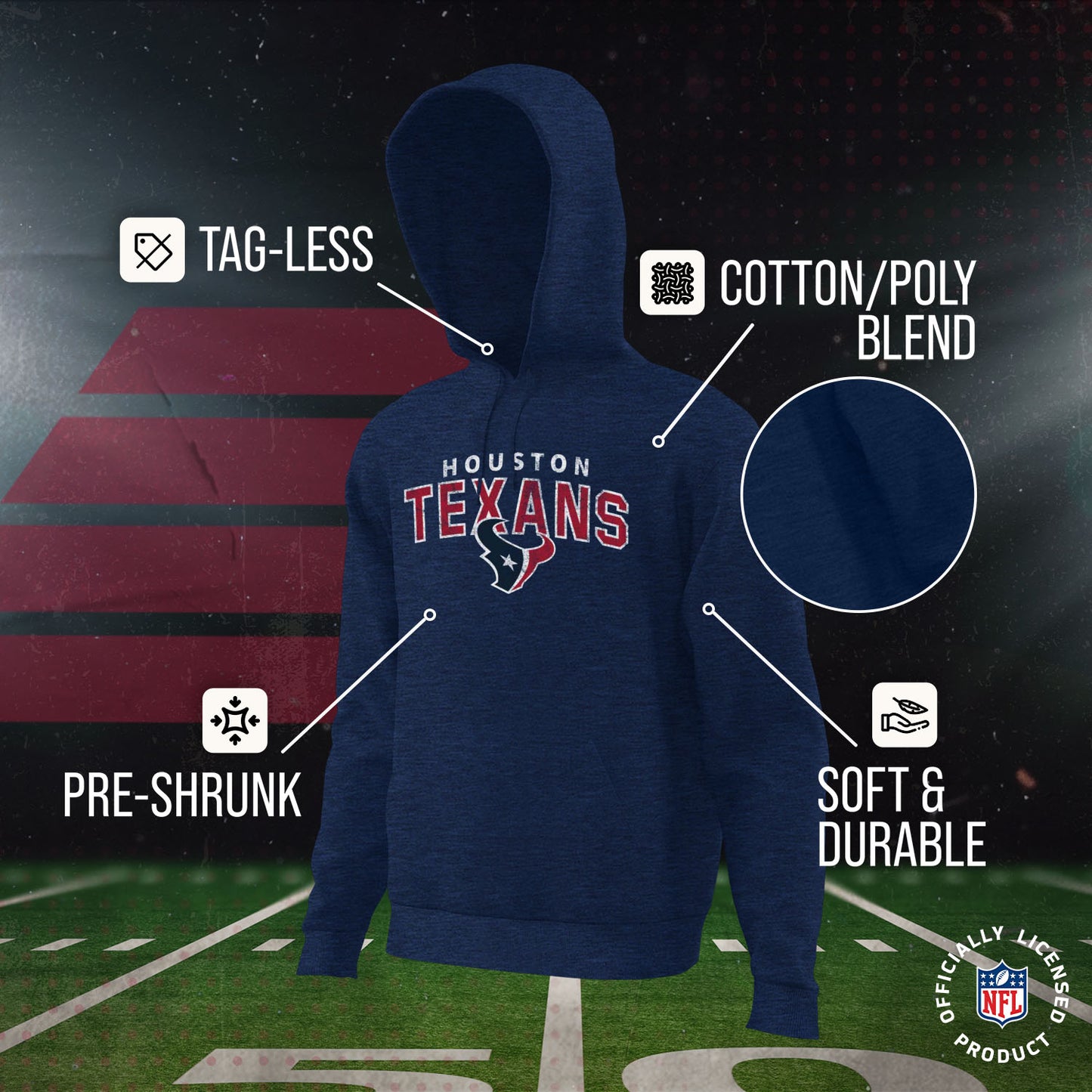 Houston Texans NFL Youth Starting Fresh Hoodie- Pro Football Sweatshirt for Boys and Girls - Navy