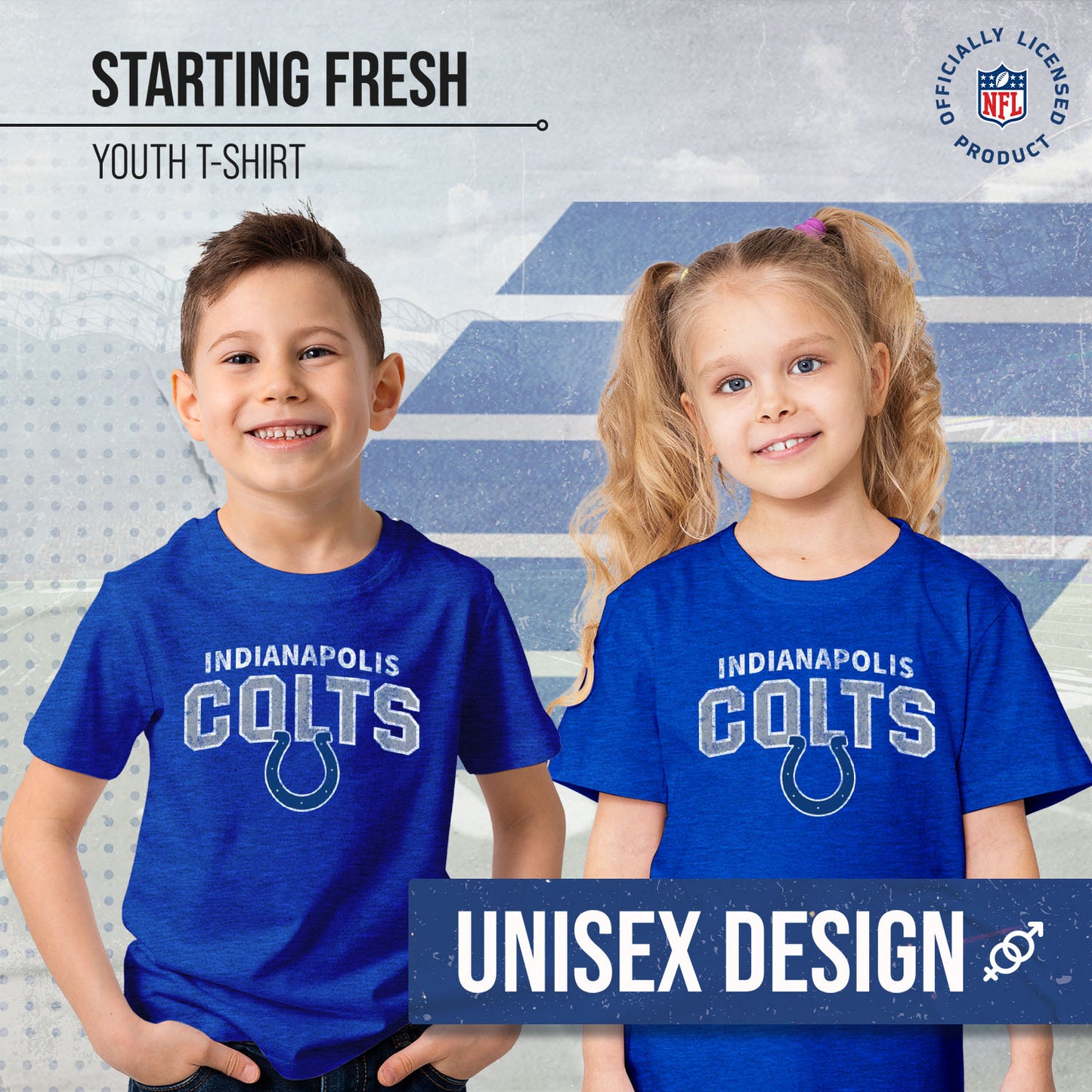 Indianapolis Colts NFL Youth Starting Fresh Tee- Pro Football Tag-Less T-Shirt For Boys & Girls - Royal