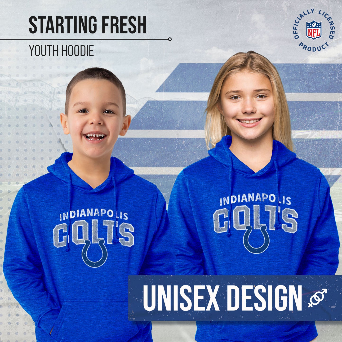 Indianapolis Colts NFL Youth Starting Fresh Hoodie- Pro Football Sweatshirt for Boys and Girls - Royal