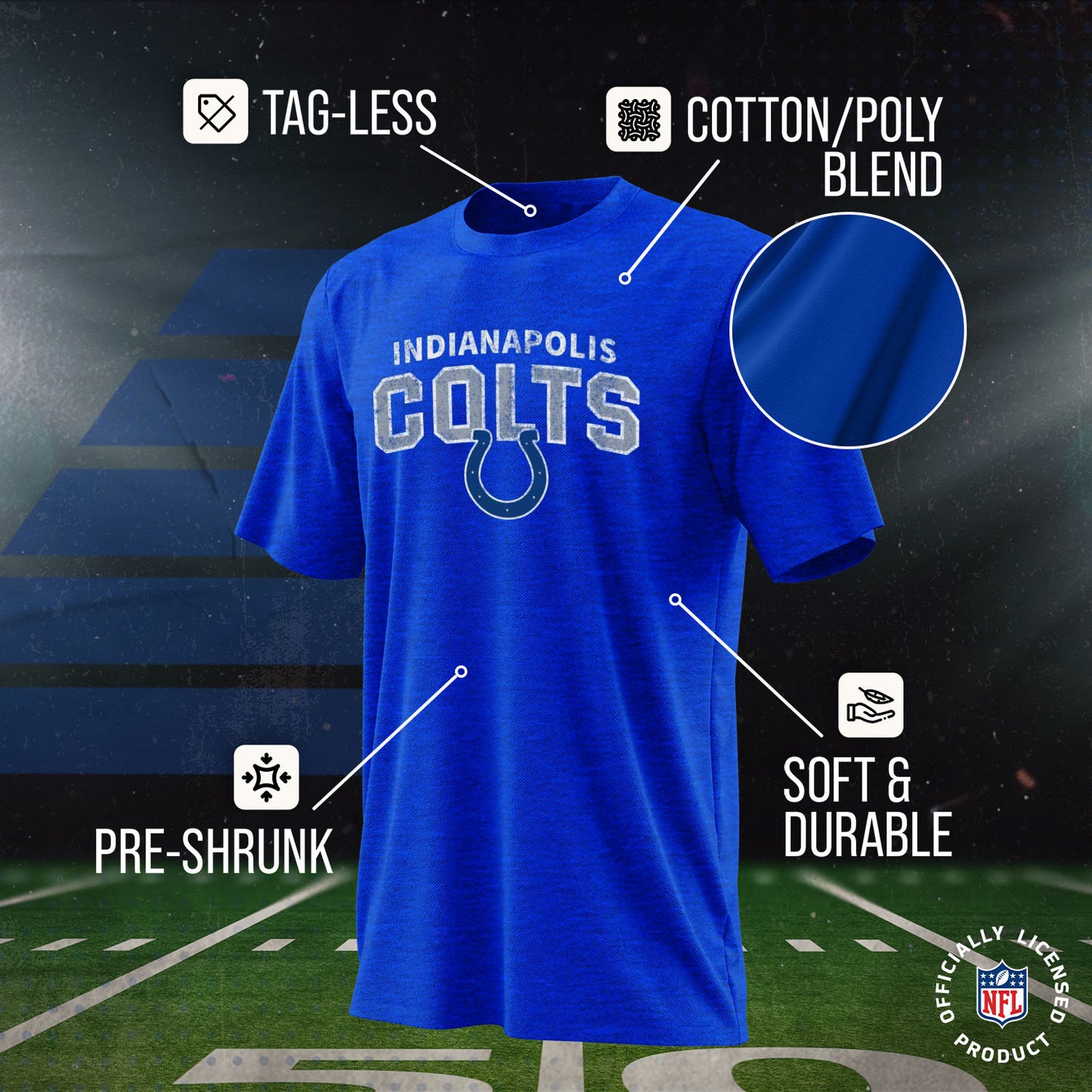 Indianapolis Colts NFL Youth Starting Fresh Tee- Pro Football Tag-Less T-Shirt For Boys & Girls - Royal