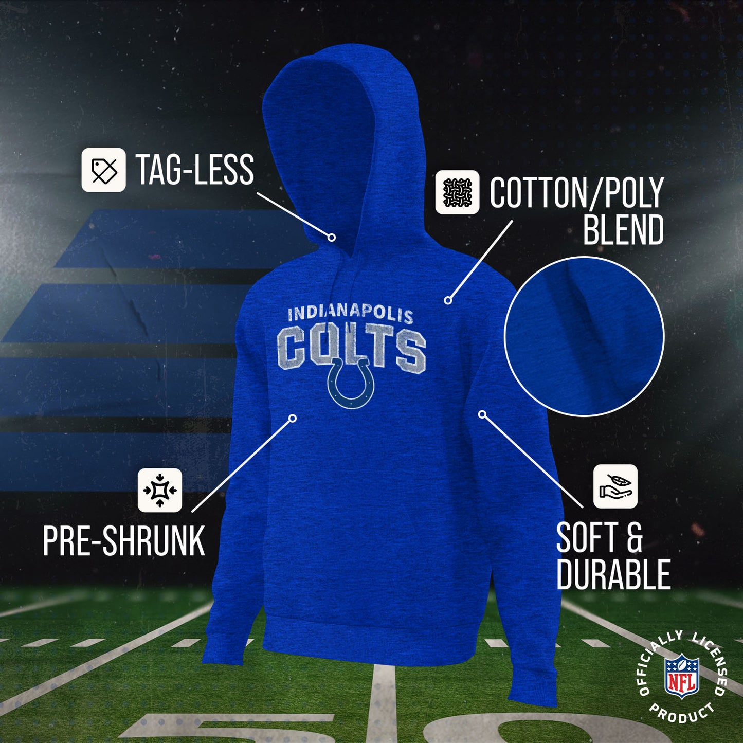 Indianapolis Colts NFL Youth Starting Fresh Hoodie- Pro Football Sweatshirt for Boys and Girls - Royal