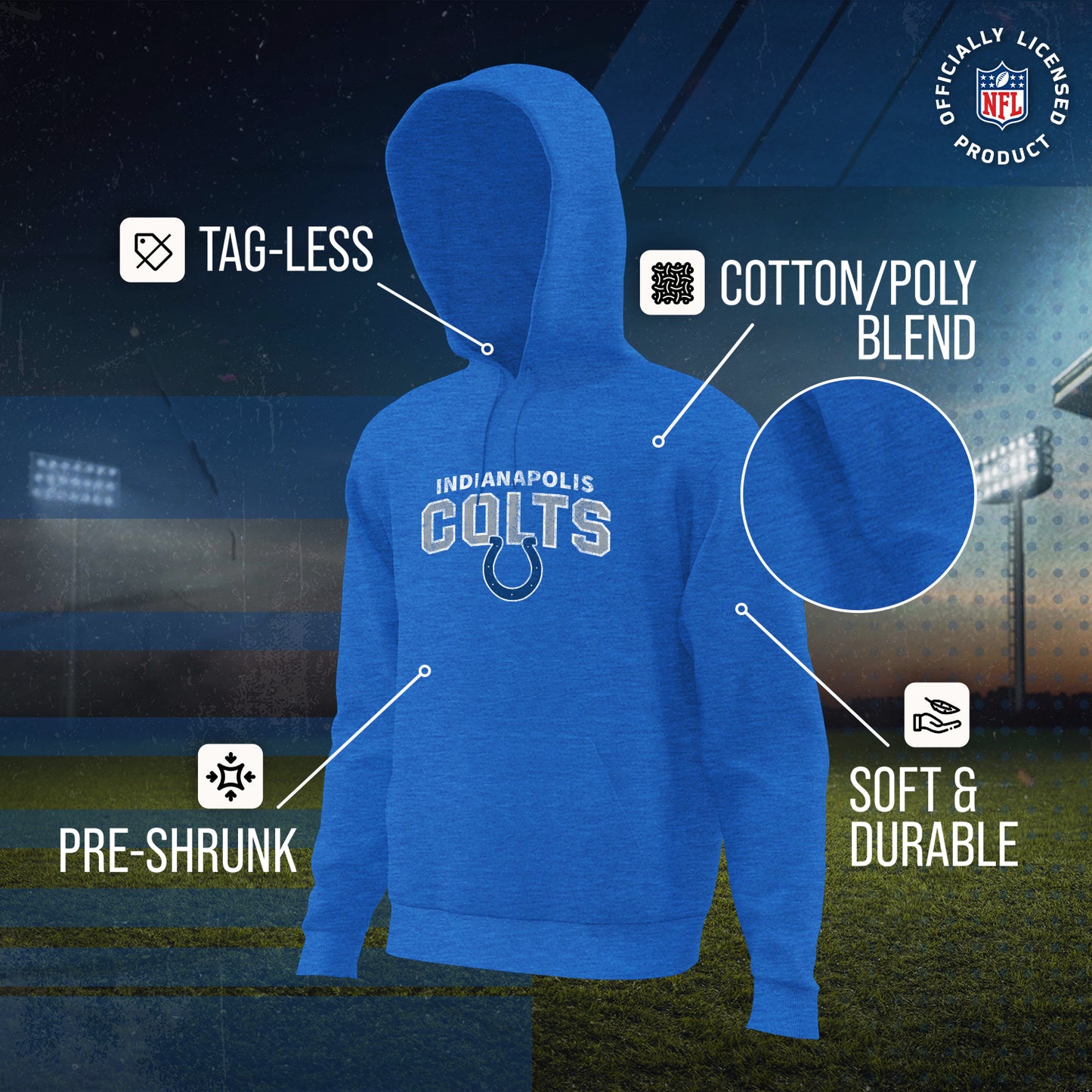 Indianapolis Colts NFL Adult Unisex Starting Fresh Ultra Soft Fleece Hooded Sweatshirt - Royal