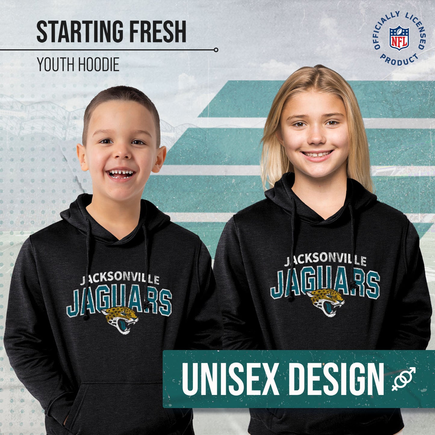 Jacksonville Jaguars NFL Youth Starting Fresh Hoodie- Pro Football Sweatshirt for Boys and Girls - Black