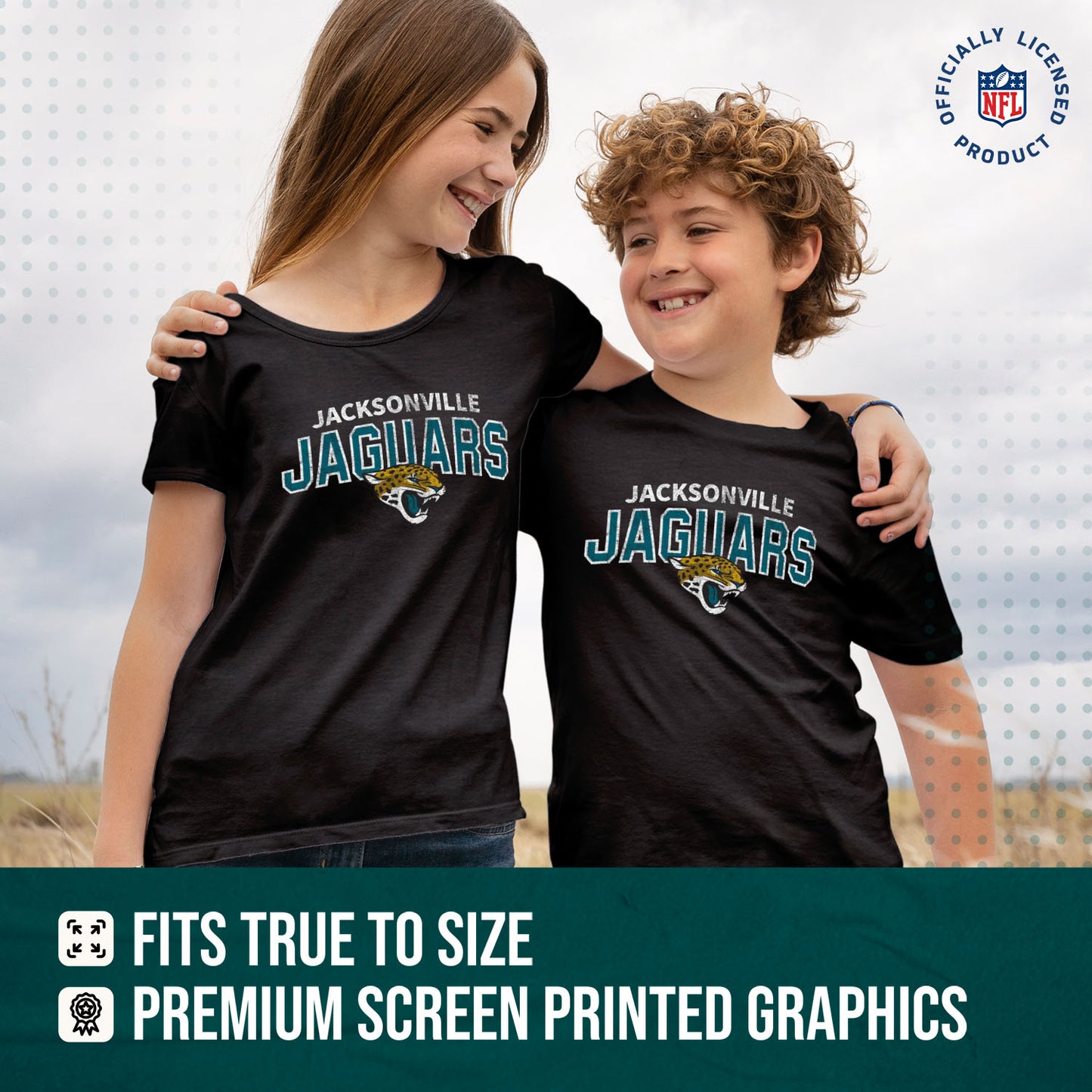 Jacksonville Jaguars NFL Youth Starting Fresh Tee- Pro Football Tag-Less T-Shirt For Boys & Girls - Black