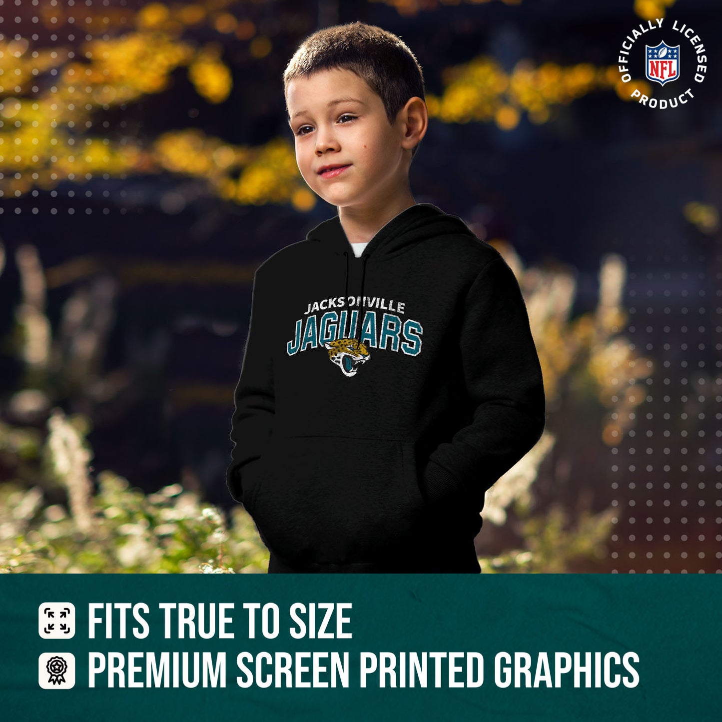 Jacksonville Jaguars NFL Youth Starting Fresh Hoodie- Pro Football Sweatshirt for Boys and Girls - Black