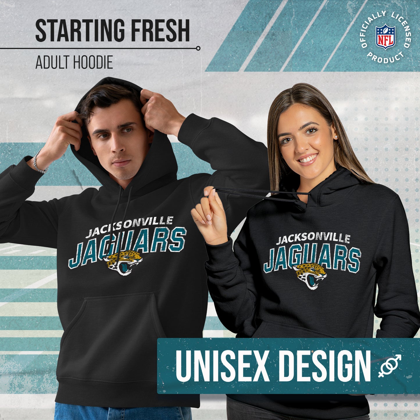 Jacksonville Jaguars NFL Adult Unisex Starting Fresh Ultra Soft Fleece Hooded Sweatshirt - Black Heather