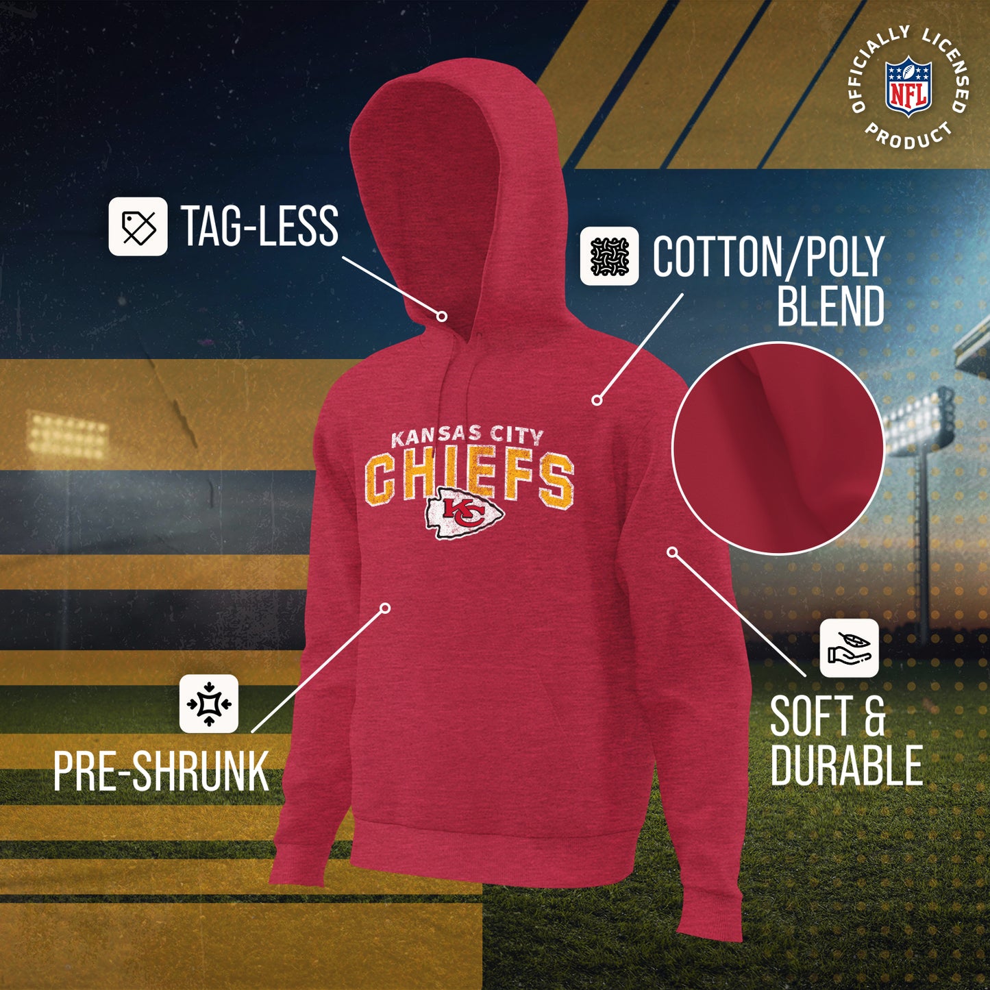 Kansas City Chiefs NFL Adult Unisex Starting Fresh Ultra Soft Fleece Hooded Sweatshirt - Red