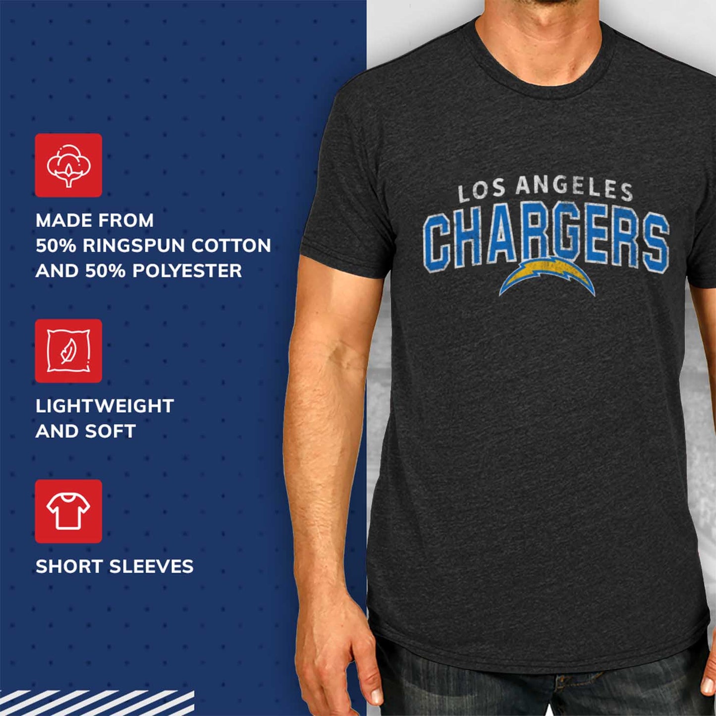 Los Angeles Chargers NFL Starting Fresh Short Sleeve Heather T-Shirt - Black