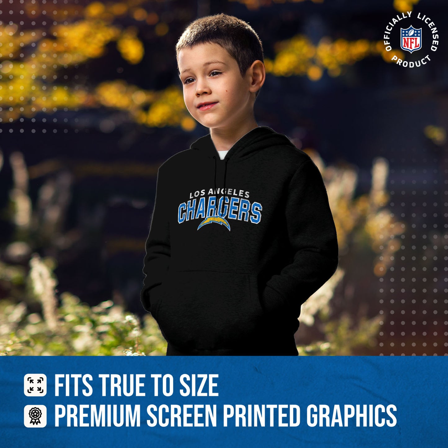 Los Angeles Chargers NFL Youth Starting Fresh Hoodie- Pro Football Sweatshirt for Boys and Girls - Black