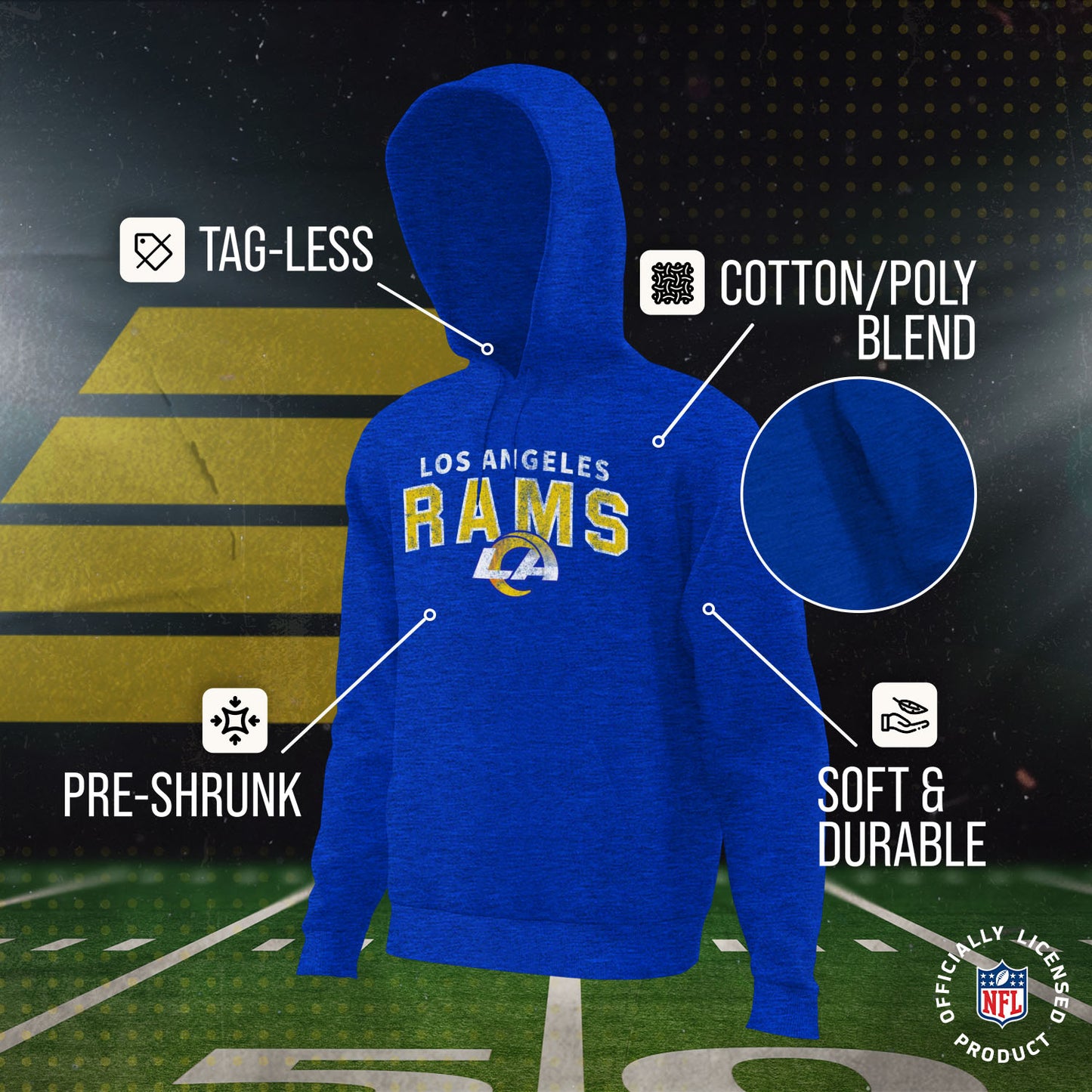 Los Angeles Rams NFL Youth Starting Fresh Hoodie- Pro Football Sweatshirt for Boys and Girls - Royal