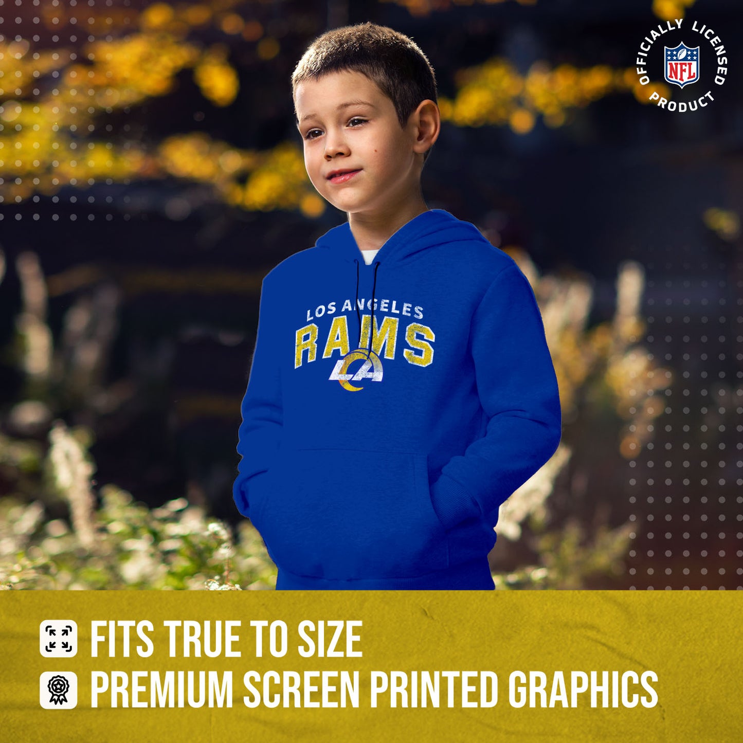 Los Angeles Rams NFL Youth Starting Fresh Hoodie- Pro Football Sweatshirt for Boys and Girls - Royal