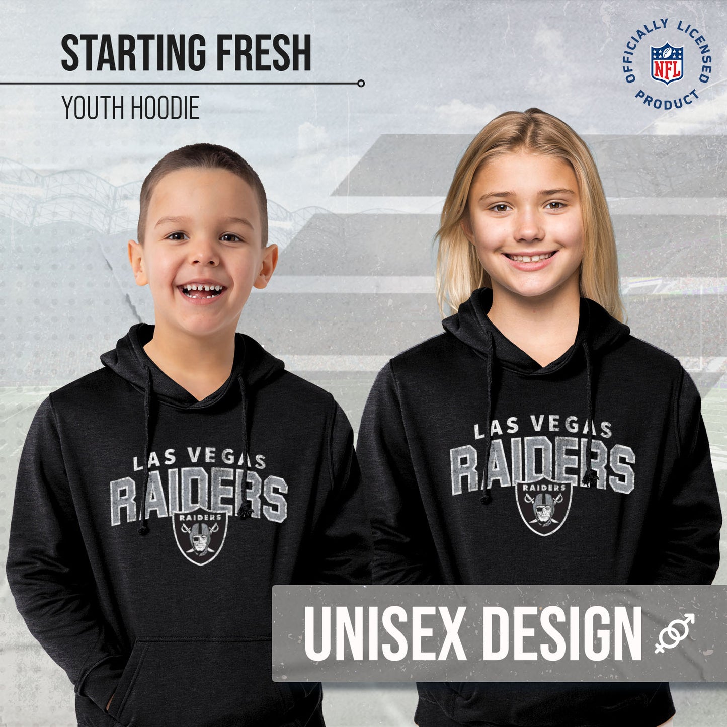 Las Vegas Raiders NFL Youth Starting Fresh Hoodie- Pro Football Sweatshirt for Boys and Girls - Black