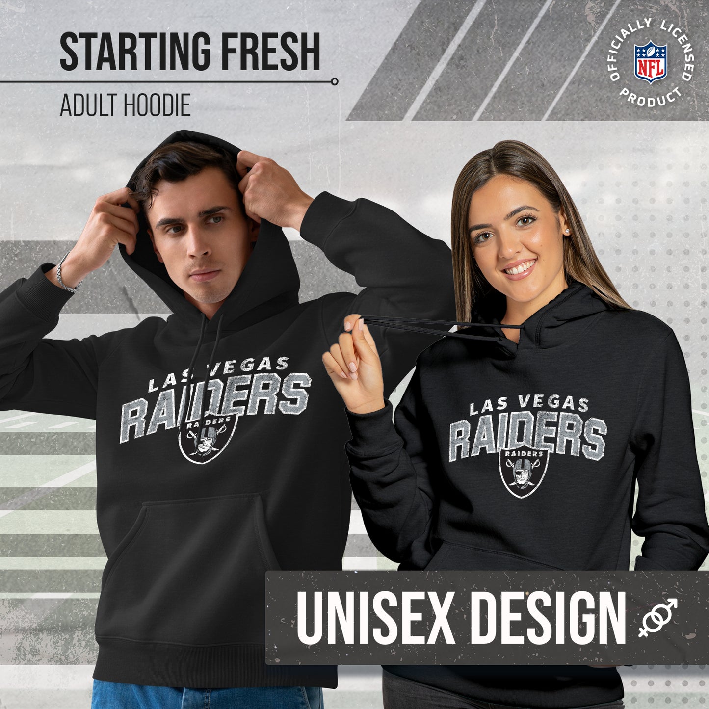 Las Vegas Raiders NFL Adult Unisex Starting Fresh Ultra Soft Fleece Hooded Sweatshirt - Black Heather