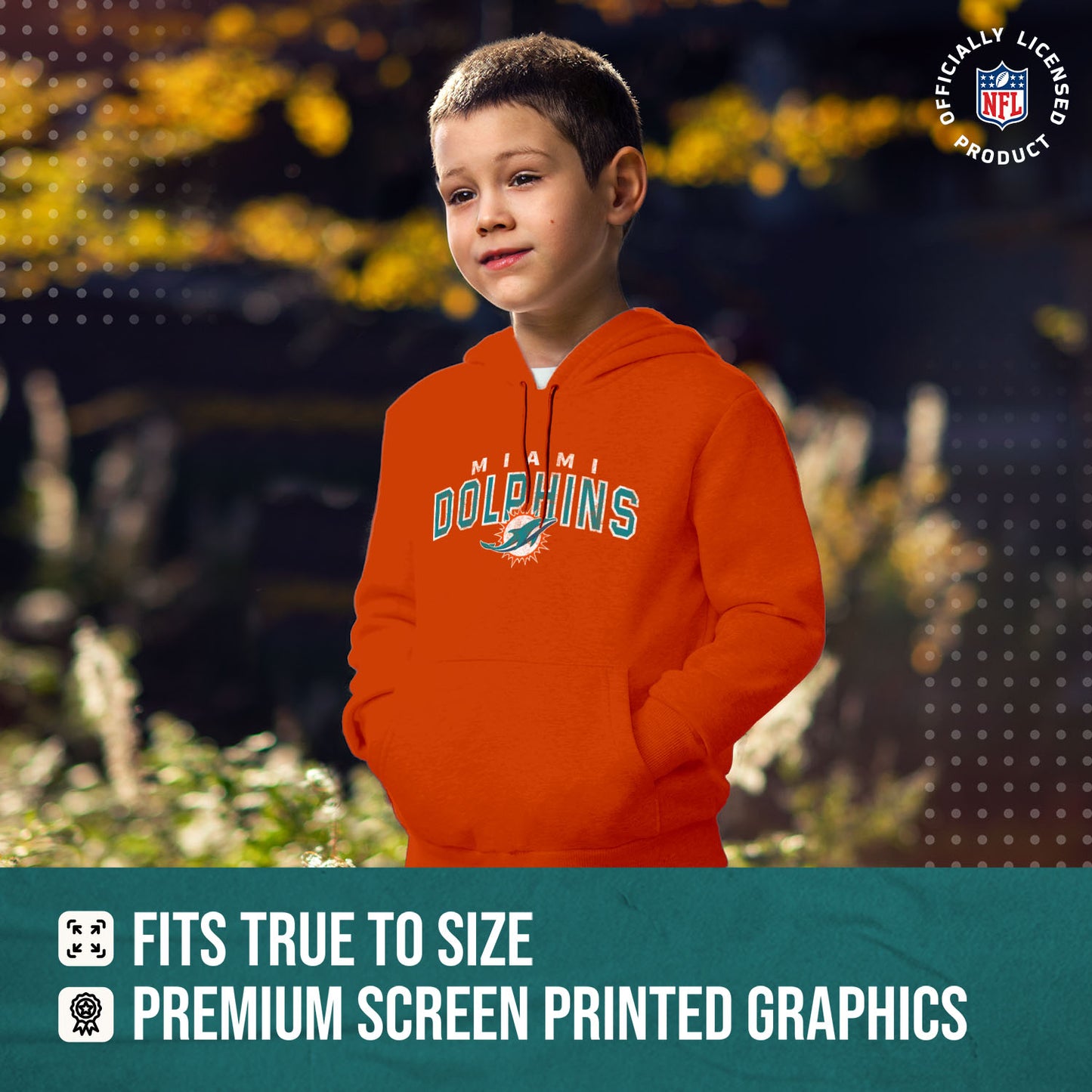 Miami Dolphins NFL Youth Starting Fresh Hoodie- Pro Football Sweatshirt for Boys and Girls - Orange