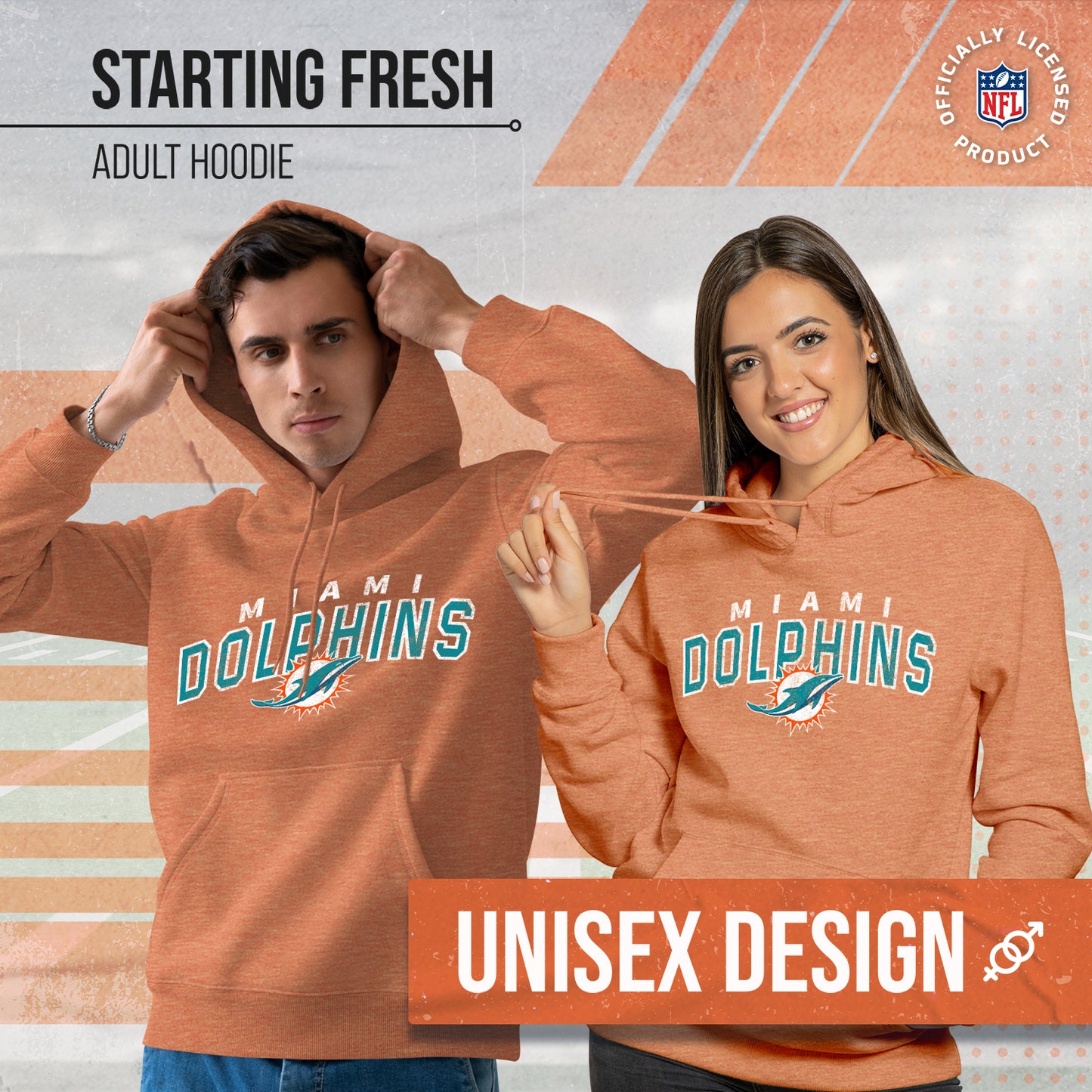 Miami Dolphins NFL Adult Unisex Starting Fresh Ultra Soft Fleece Hooded Sweatshirt - Orange