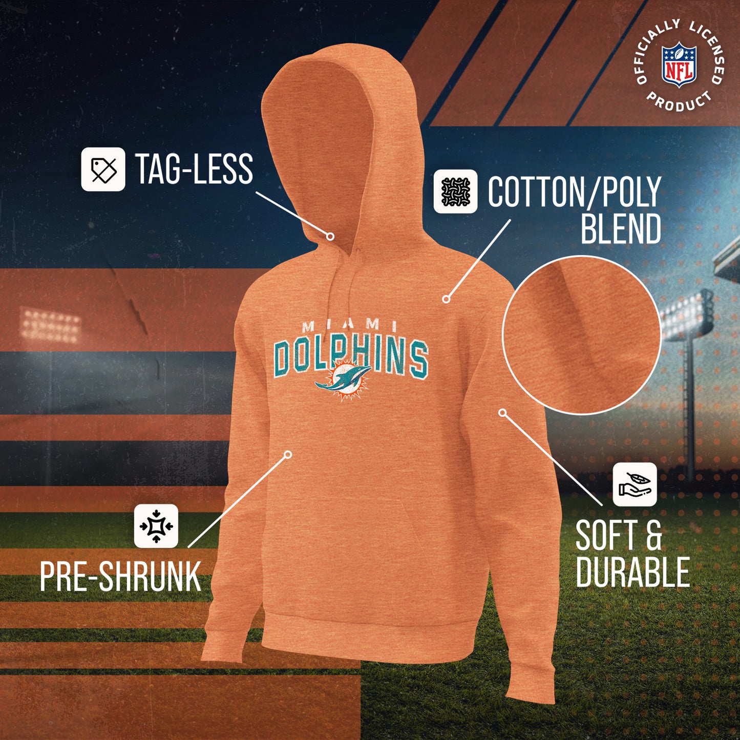 Miami Dolphins NFL Adult Unisex Starting Fresh Ultra Soft Fleece Hooded Sweatshirt - Orange