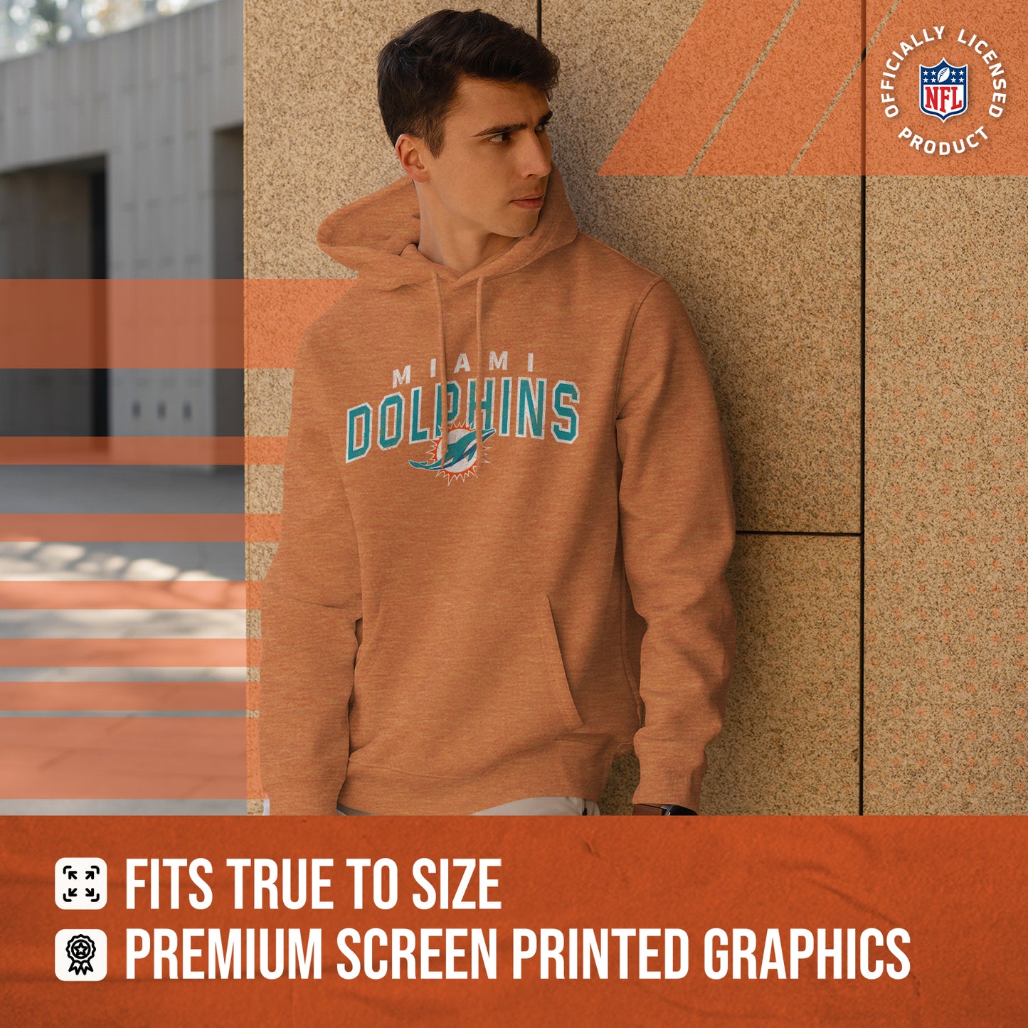 Miami Dolphins NFL Adult Unisex Starting Fresh Ultra Soft Fleece Hooded Sweatshirt - Orange