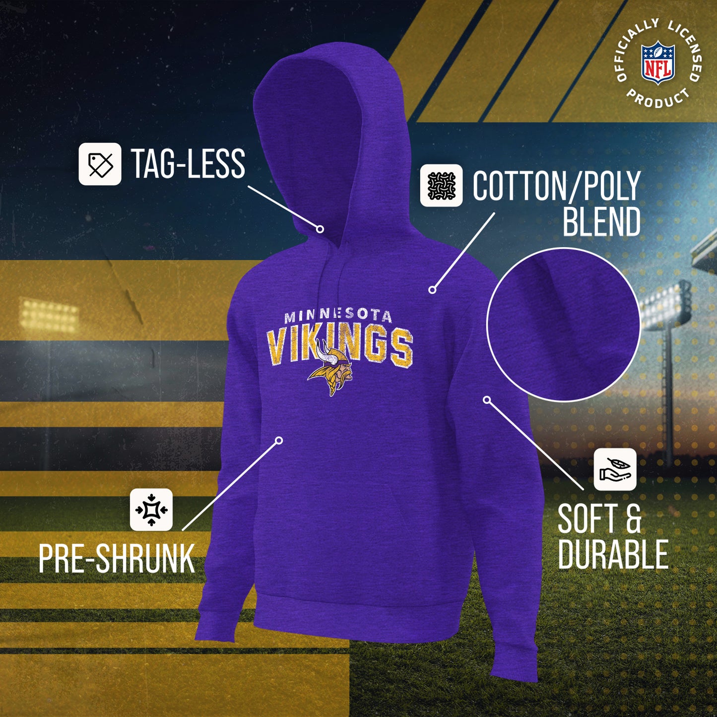 Minnesota Vikings NFL Adult Unisex Starting Fresh Ultra Soft Fleece Hooded Sweatshirt - Purple