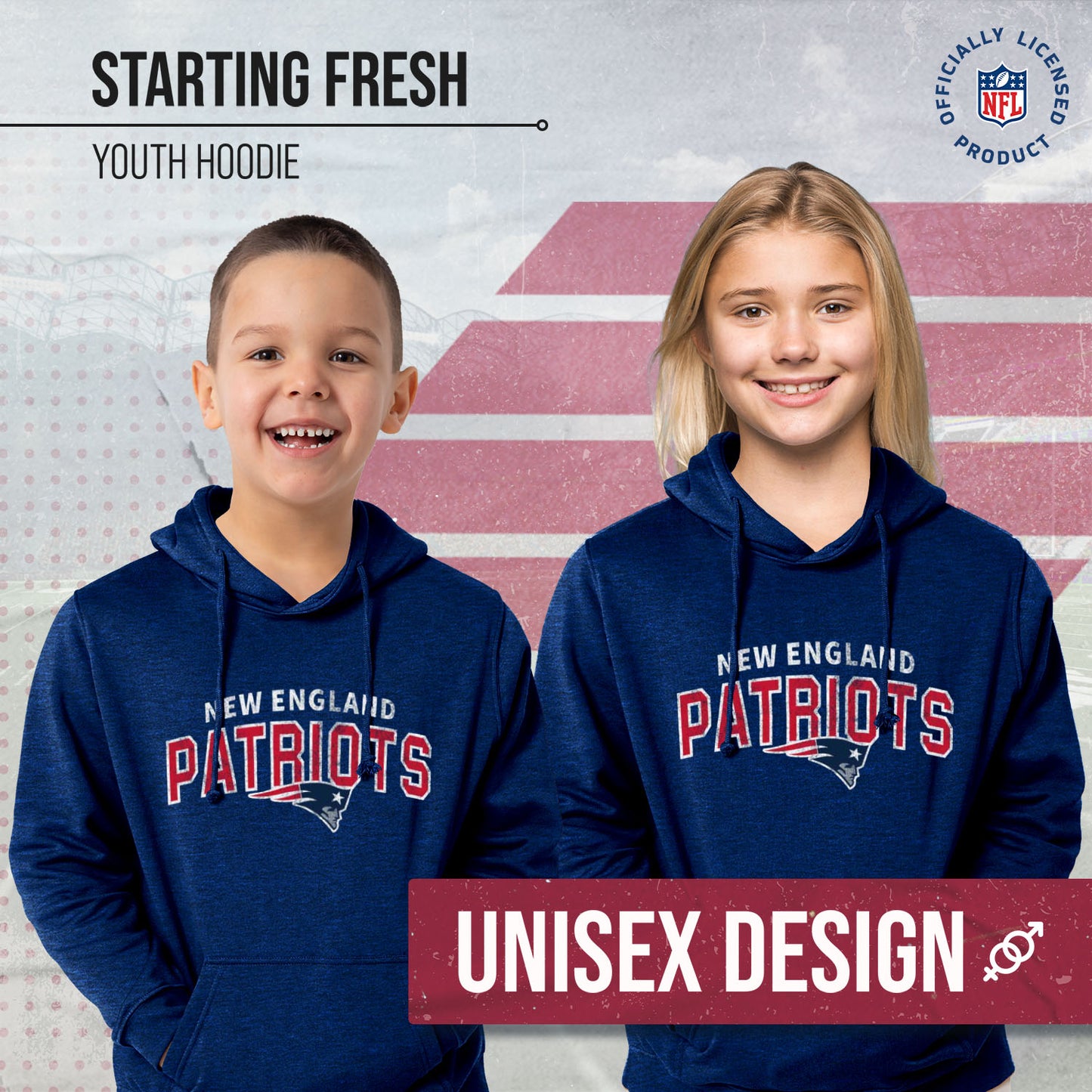 New England Patriots NFL Youth Starting Fresh Hoodie- Pro Football Sweatshirt for Boys and Girls - Navy