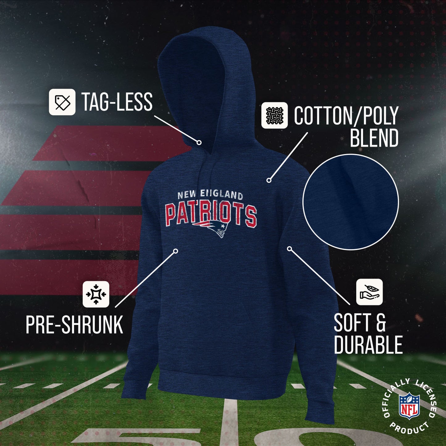 New England Patriots NFL Youth Starting Fresh Hoodie- Pro Football Sweatshirt for Boys and Girls - Navy