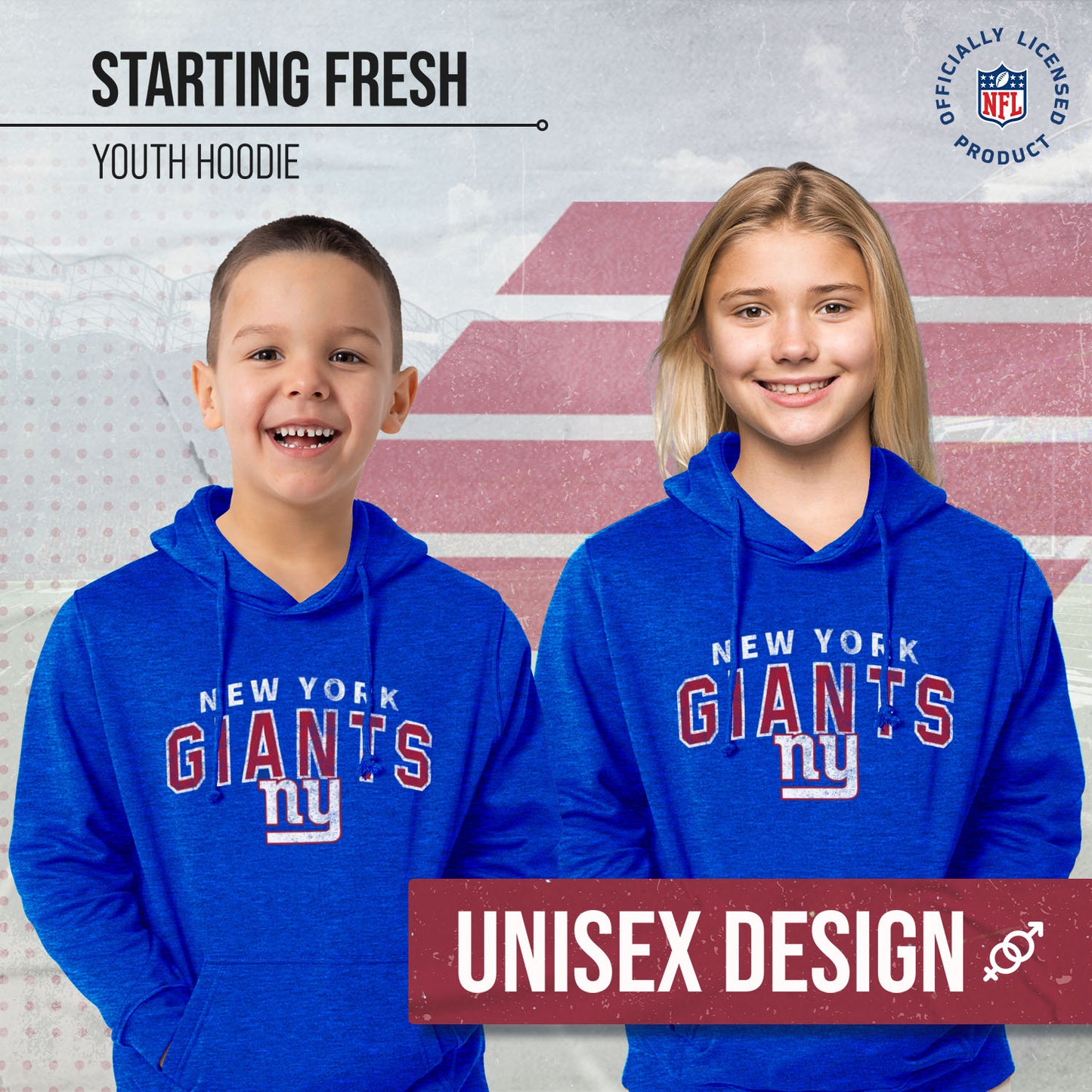 New York Giants NFL Youth Starting Fresh Hoodie- Pro Football Sweatshirt for Boys and Girls - Royal