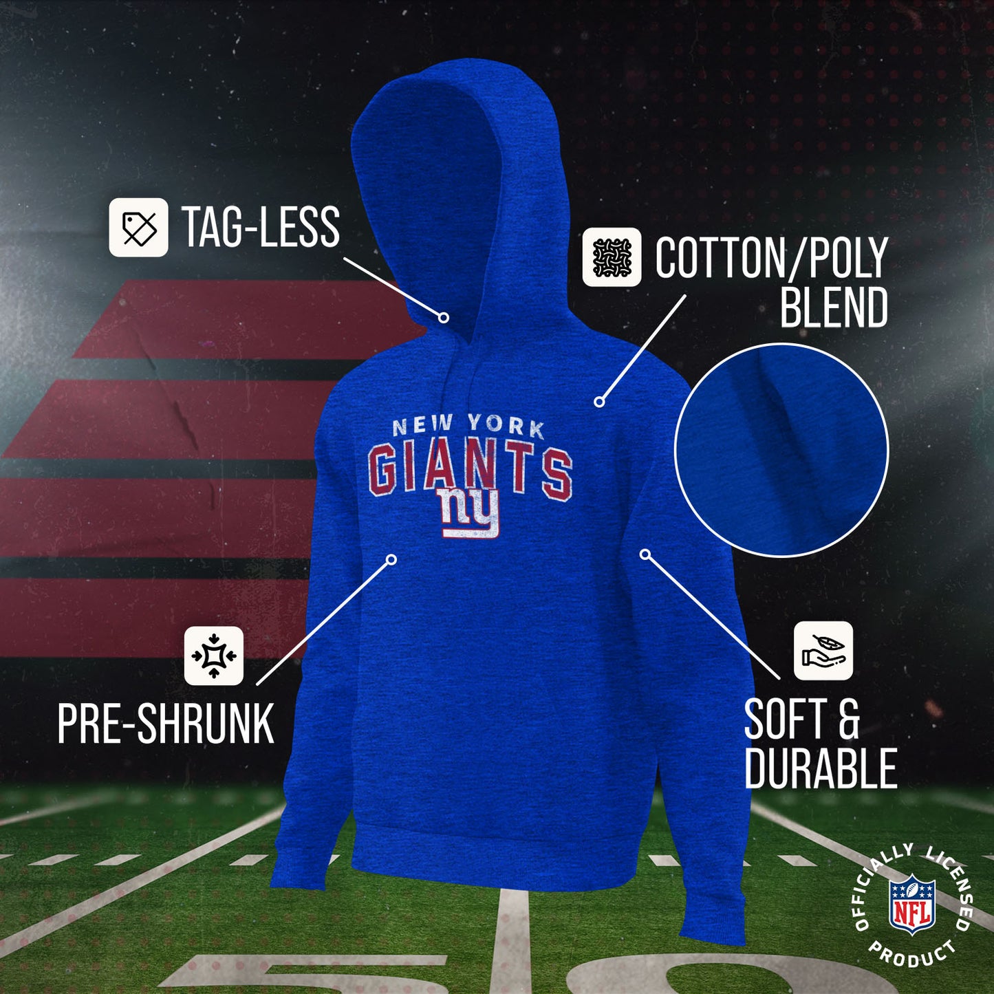 New York Giants NFL Youth Starting Fresh Hoodie- Pro Football Sweatshirt for Boys and Girls - Royal