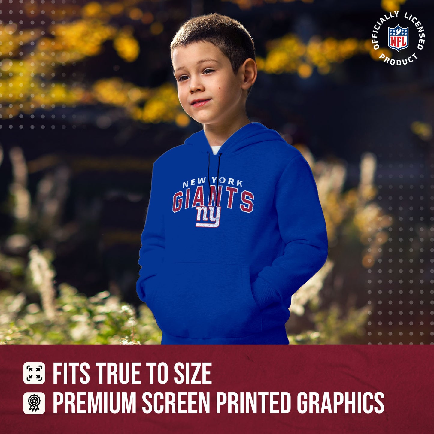 New York Giants NFL Youth Starting Fresh Hoodie- Pro Football Sweatshirt for Boys and Girls - Royal