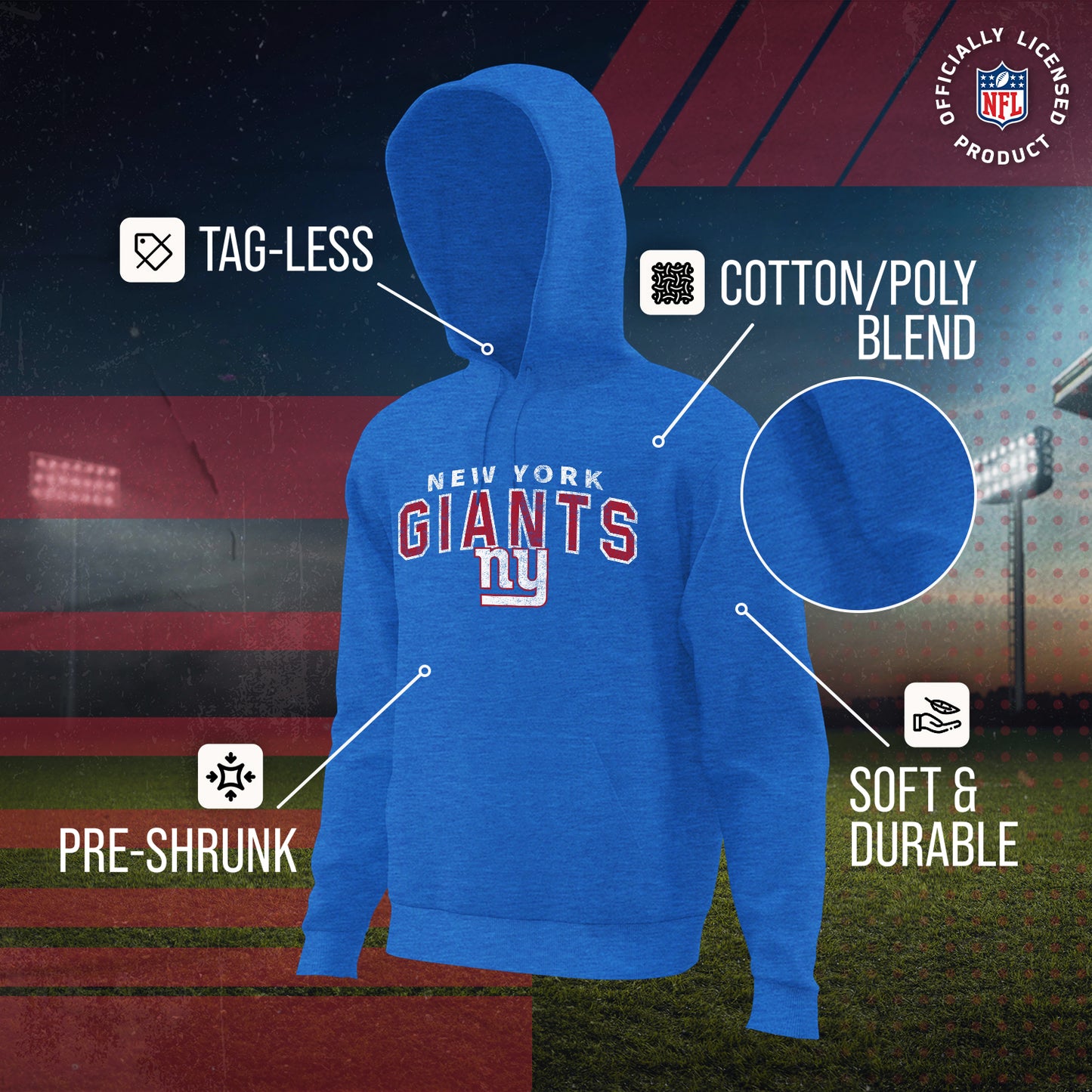 New York Giants NFL Adult Unisex Starting Fresh Ultra Soft Fleece Hooded Sweatshirt - Royal