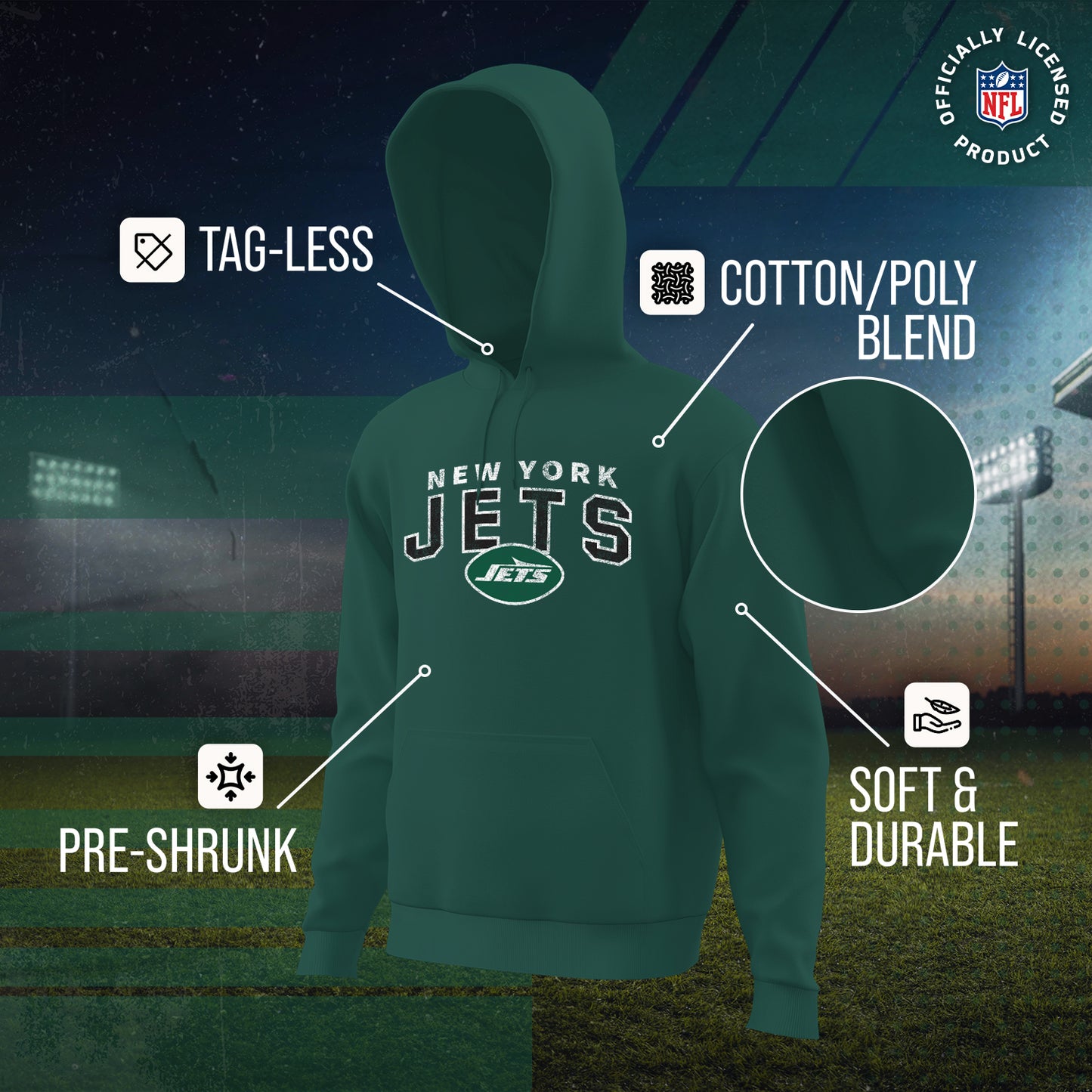 New York Jets NFL Adult Unisex Starting Fresh Ultra Soft Fleece Hooded Sweatshirt - Green