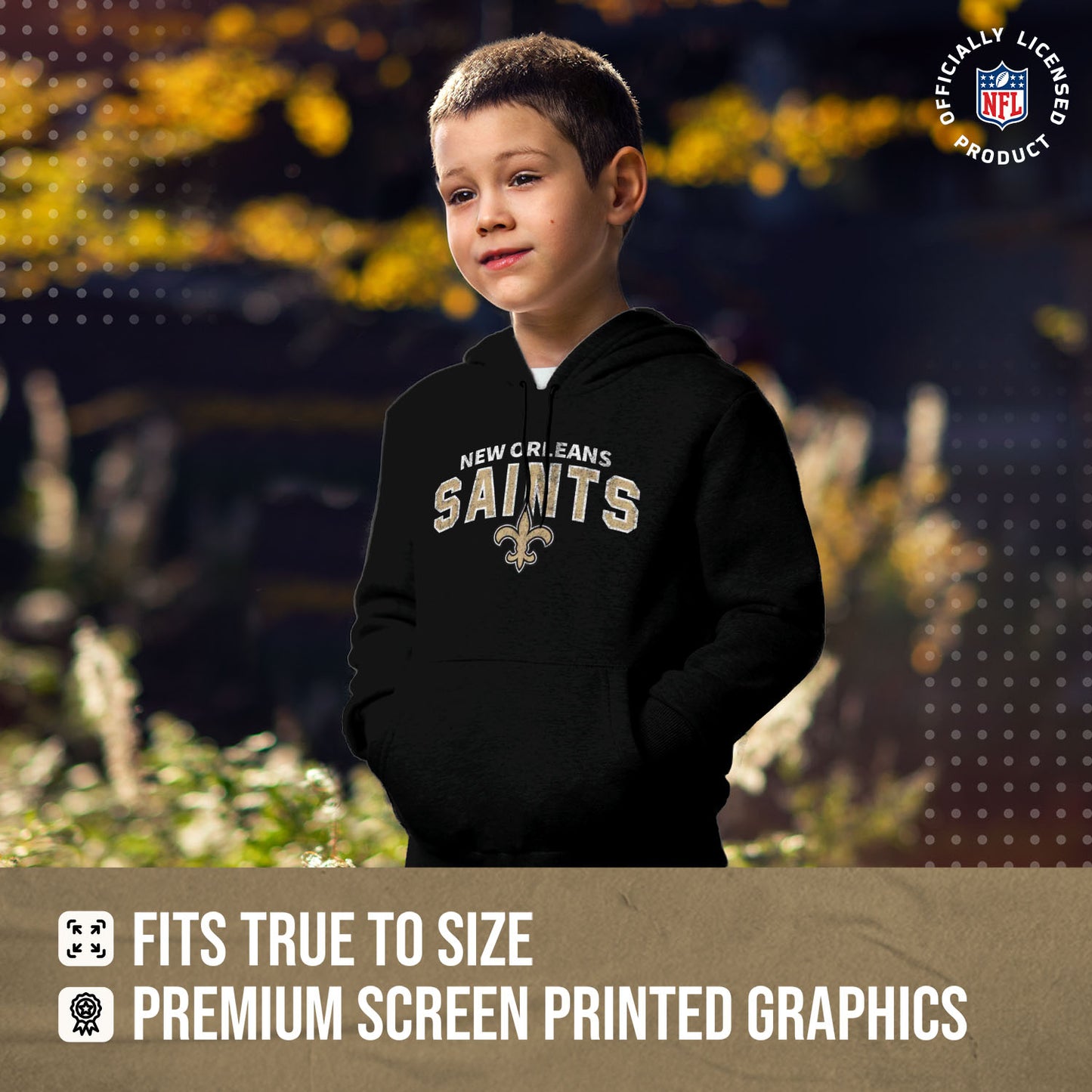 New Orleans Saints NFL Youth Starting Fresh Hoodie- Pro Football Sweatshirt for Boys and Girls - Black