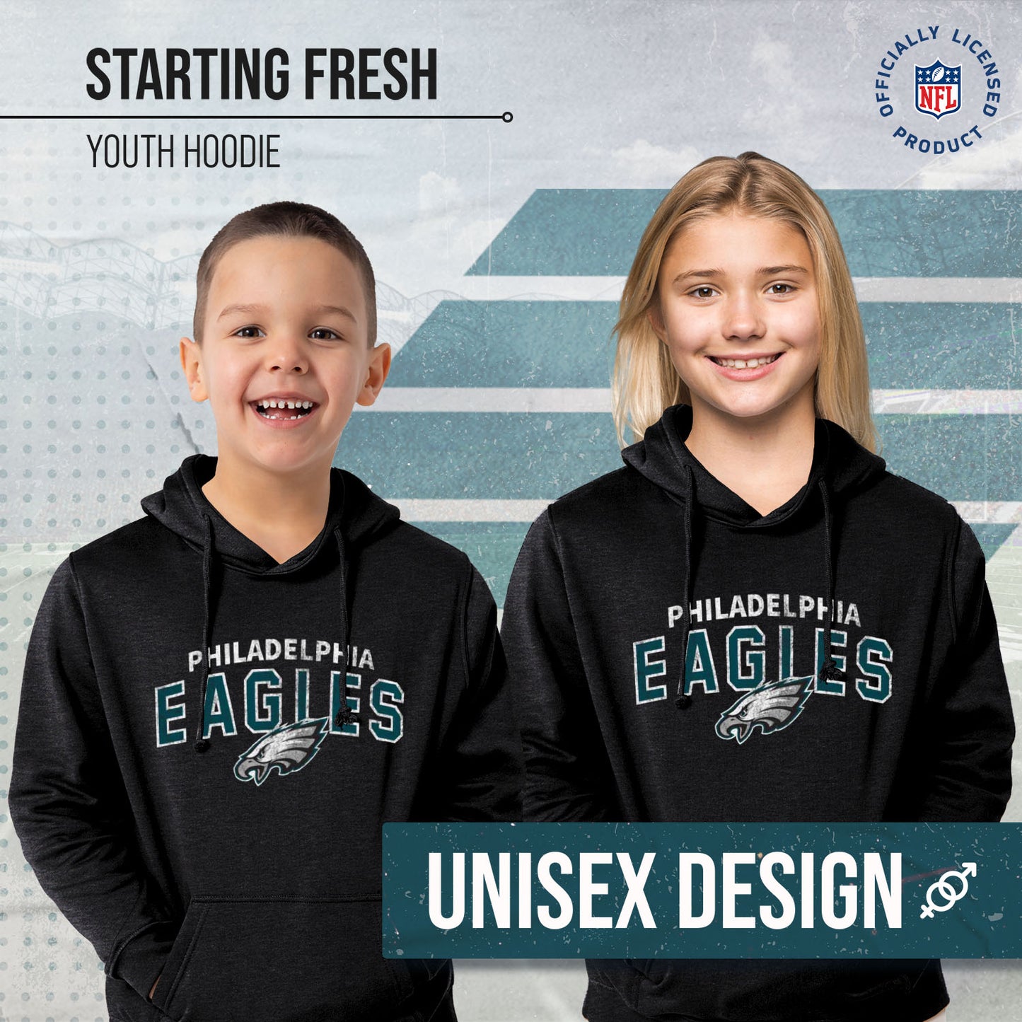 Philadelphia Eagles NFL Youth Starting Fresh Hoodie- Pro Football Sweatshirt for Boys and Girls - Black