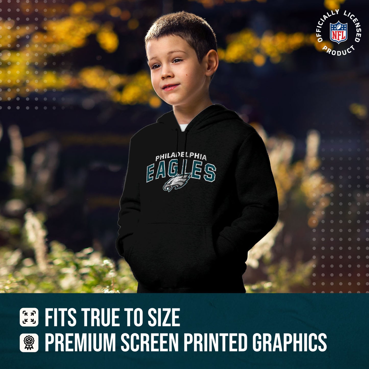 Philadelphia Eagles NFL Youth Starting Fresh Hoodie- Pro Football Sweatshirt for Boys and Girls - Black