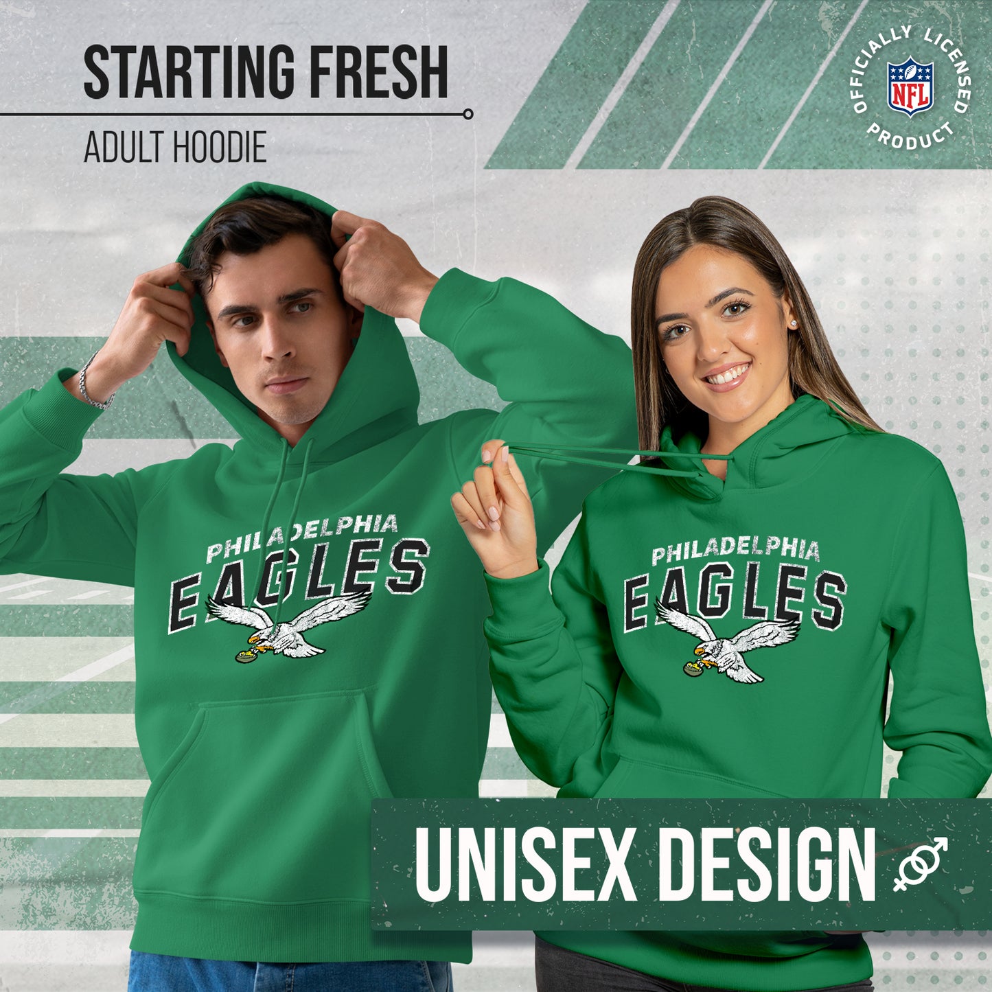 Philadelphia Eagles NFL Adult Unisex Starting Fresh Ultra Soft Fleece Hooded Sweatshirt - Kelly Green