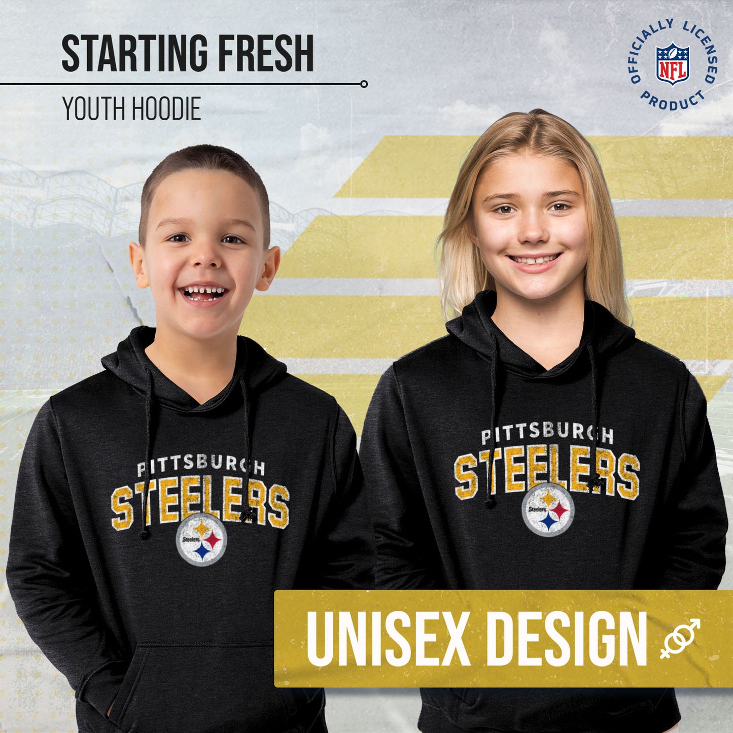 Pittsburgh Steelers NFL Youth Starting Fresh Hoodie- Pro Football Sweatshirt for Boys and Girls - Black