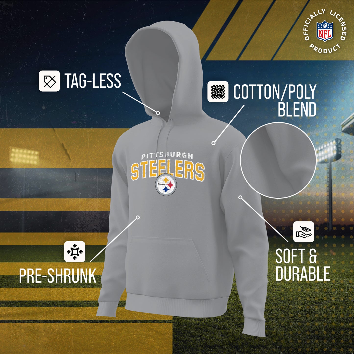 Pittsburgh Steelers NFL Adult Unisex Starting Fresh Ultra Soft Fleece Hooded Sweatshirt - Athletic Heather