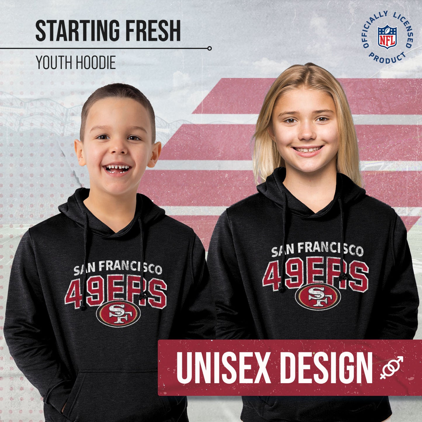 San Francisco 49ers NFL Youth Starting Fresh Hoodie- Pro Football Sweatshirt for Boys and Girls - Black