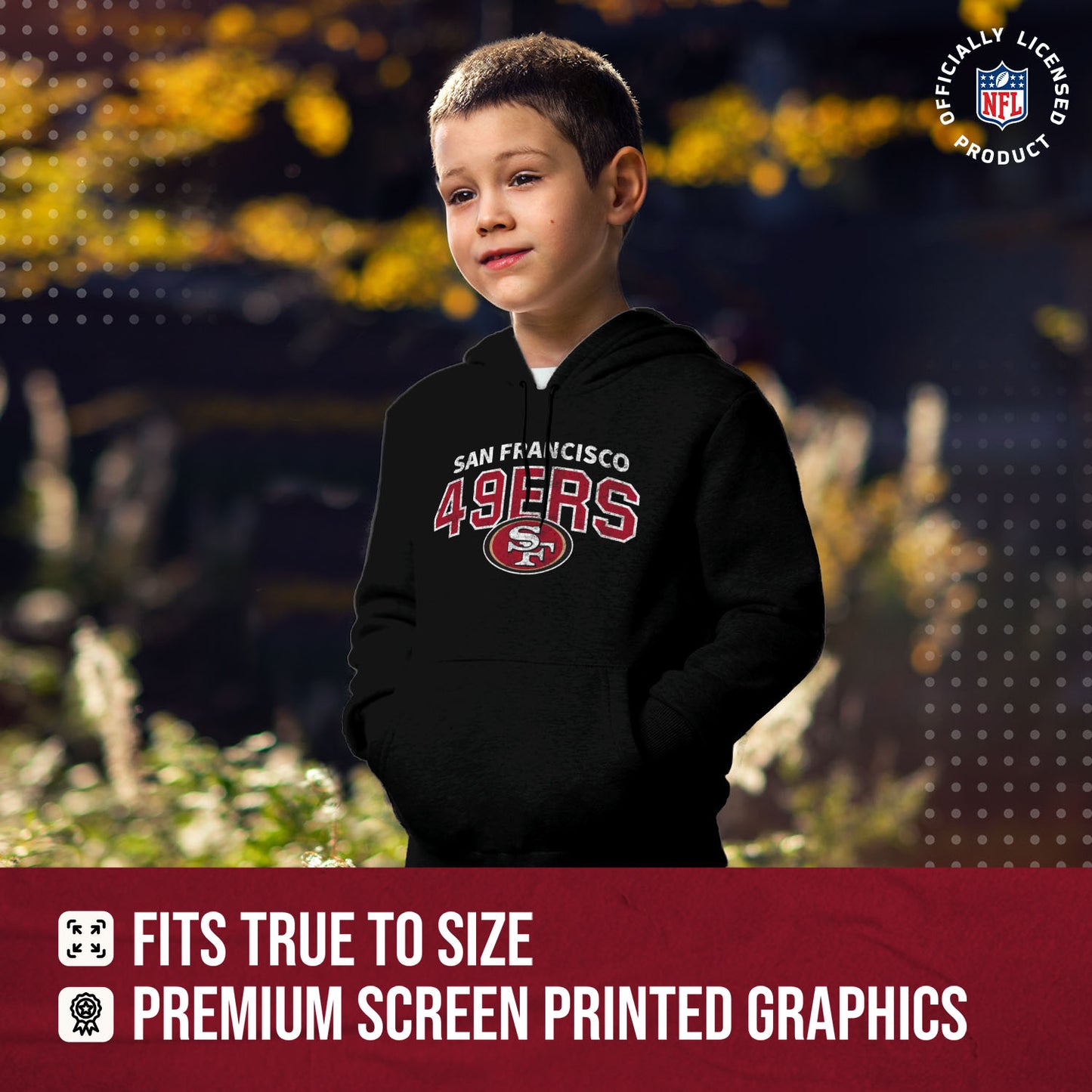 San Francisco 49ers NFL Youth Starting Fresh Hoodie- Pro Football Sweatshirt for Boys and Girls - Black