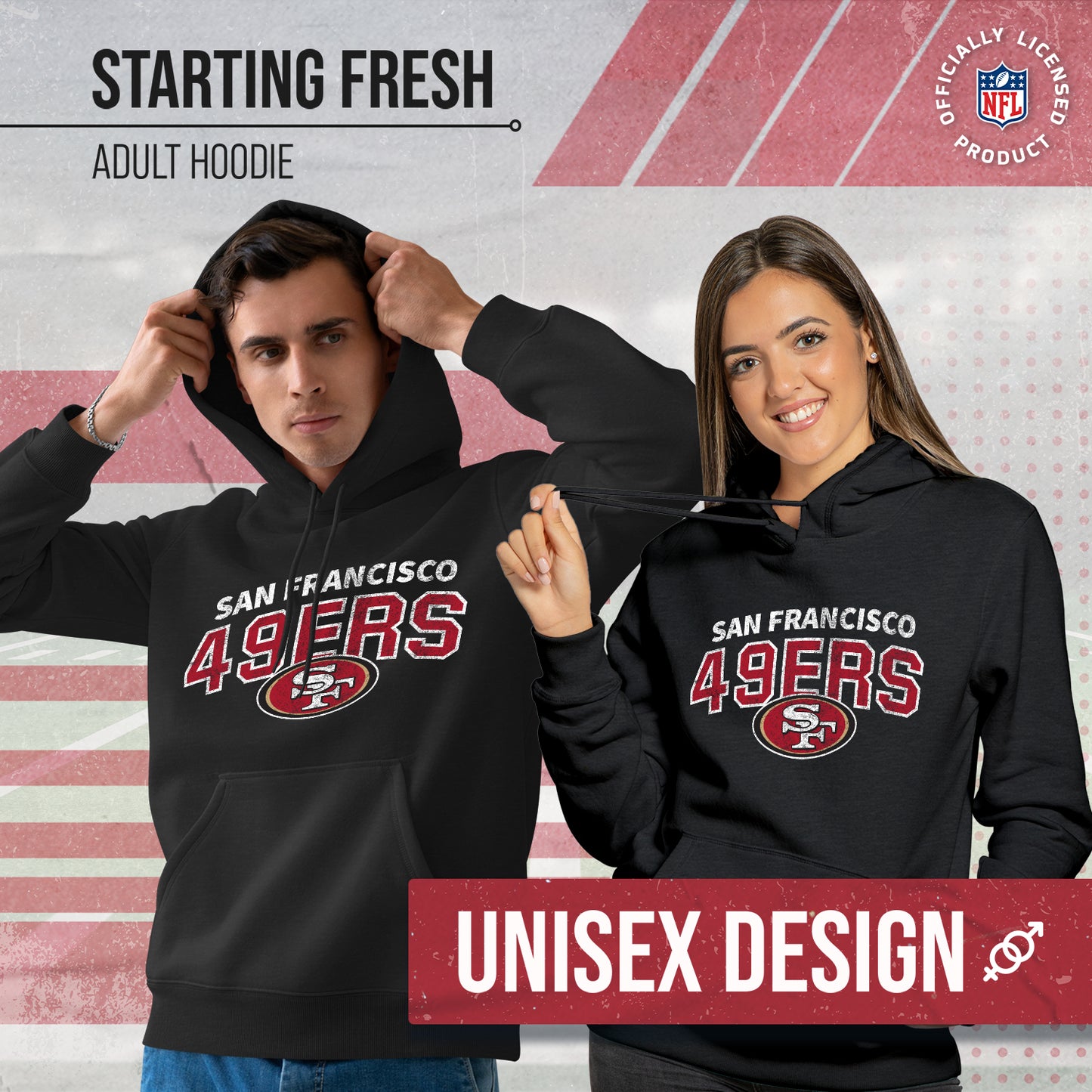 San Francisco 49ers NFL Adult Unisex Starting Fresh Ultra Soft Fleece Hooded Sweatshirt - Black Heather