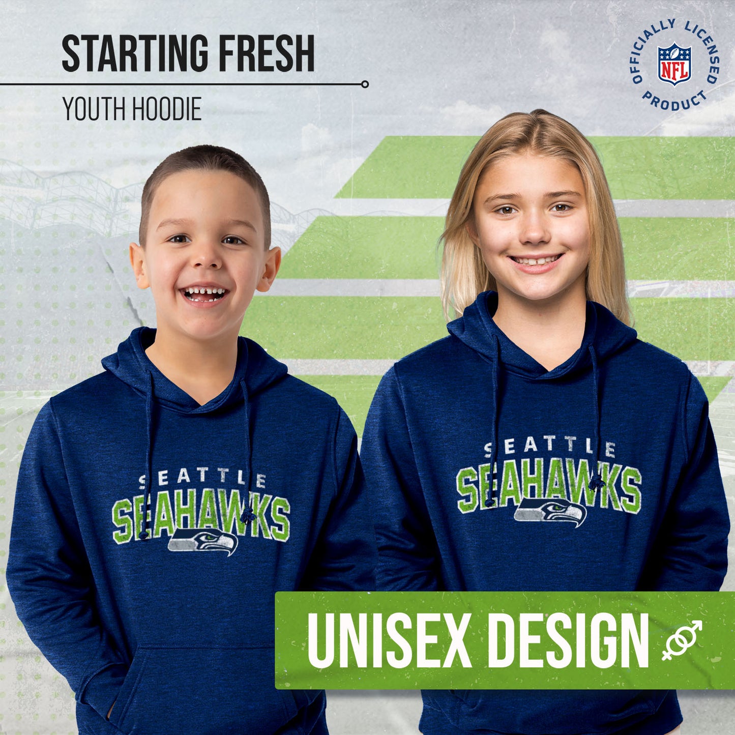 Seattle Seahawks NFL Youth Starting Fresh Hoodie- Pro Football Sweatshirt for Boys and Girls - Navy