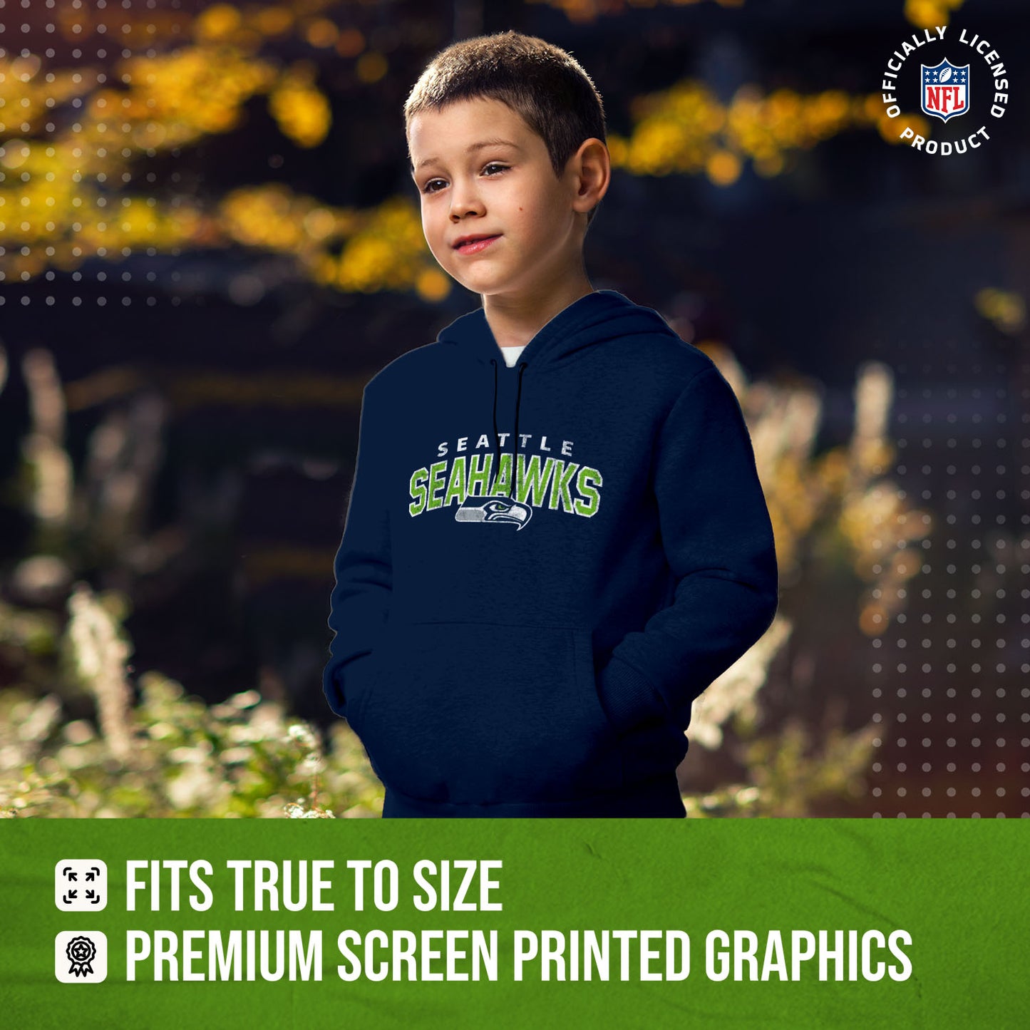 Seattle Seahawks NFL Youth Starting Fresh Hoodie- Pro Football Sweatshirt for Boys and Girls - Navy