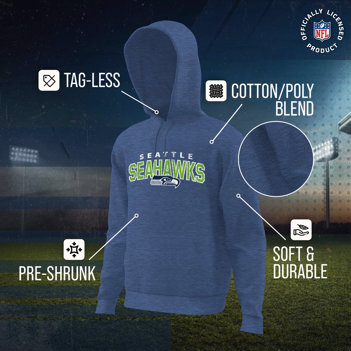 Seattle Seahawks NFL Adult Unisex Starting Fresh Ultra Soft Fleece Hooded Sweatshirt - Navy