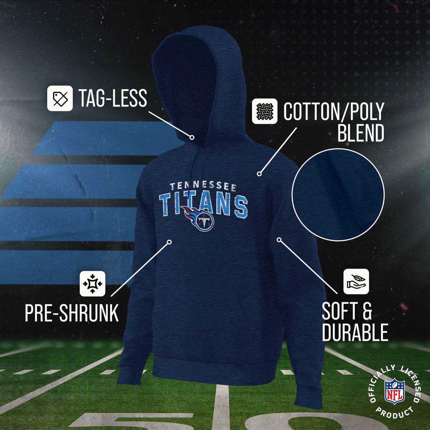 Tennessee Titans NFL Youth Starting Fresh Hoodie- Pro Football Sweatshirt for Boys and Girls - Navy