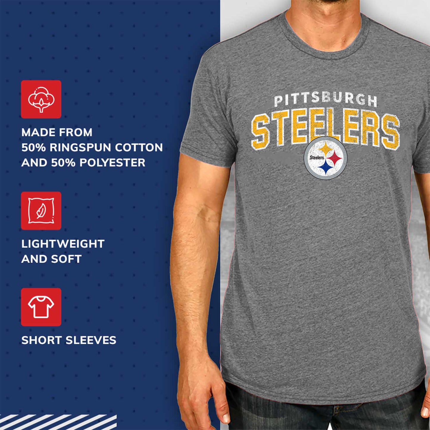 Pittsburgh Steelers NFL Starting Fresh Short Sleeve Heather T-Shirt - Sport Gray