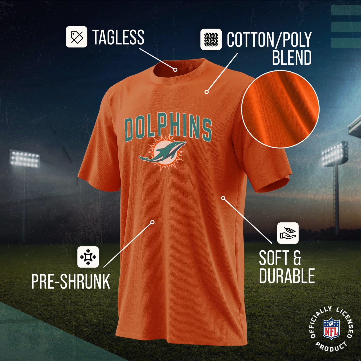 Miami Dolphins NFL Youth Home Team Tee- Youth Pro Football T-Shirt For Boys & Girls Kids clothes - Orange