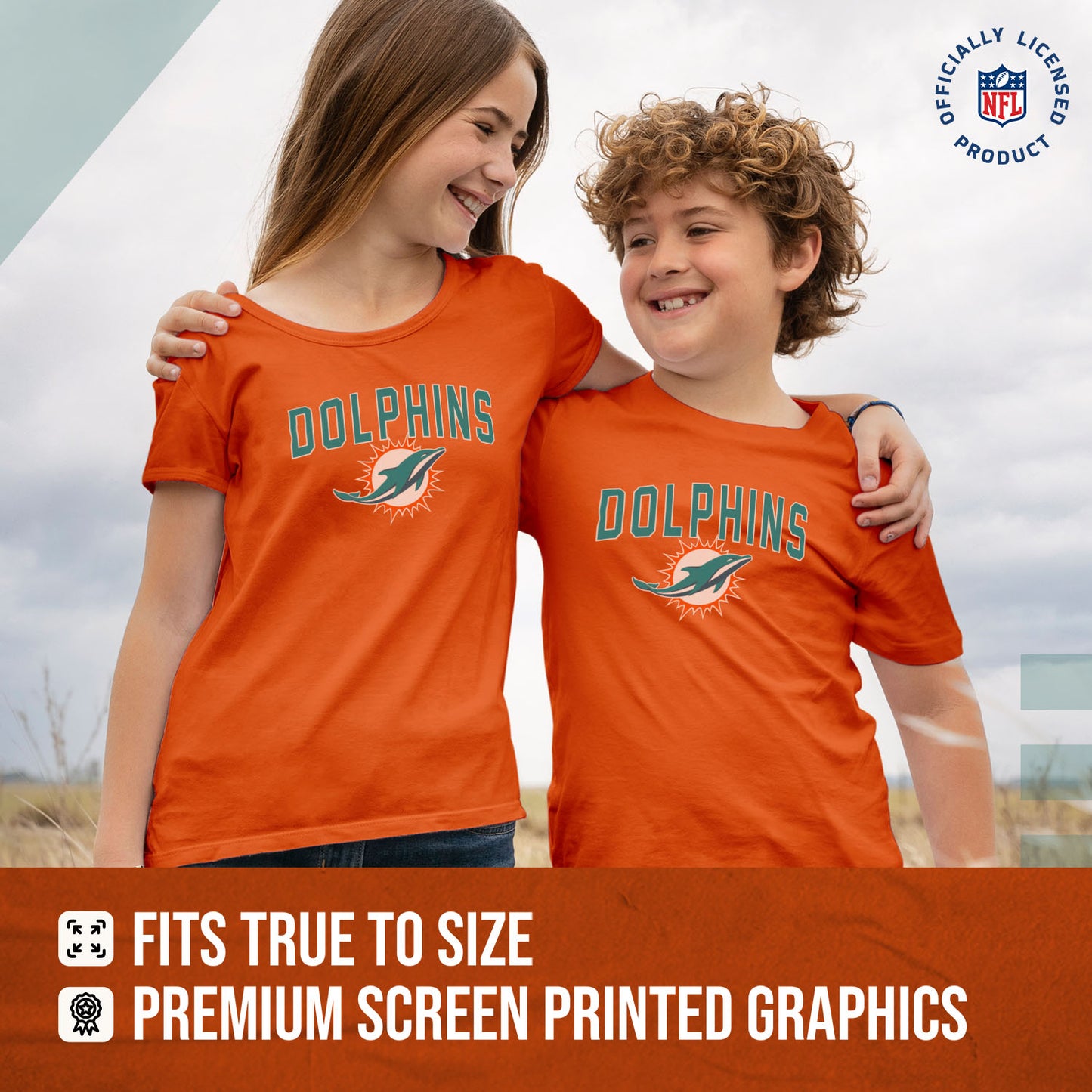 Miami Dolphins NFL Youth Home Team Tee- Youth Pro Football T-Shirt For Boys & Girls Kids clothes - Orange