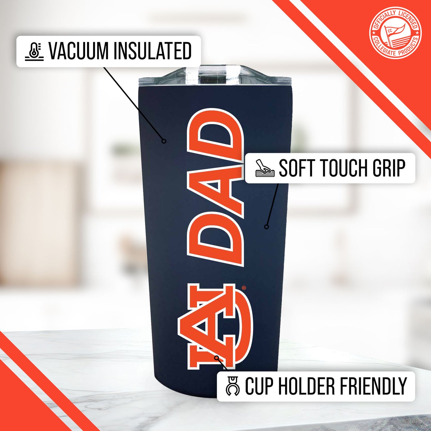 Auburn Tigers NCAA Stainless Steel Travel Tumbler for Dad - Navy