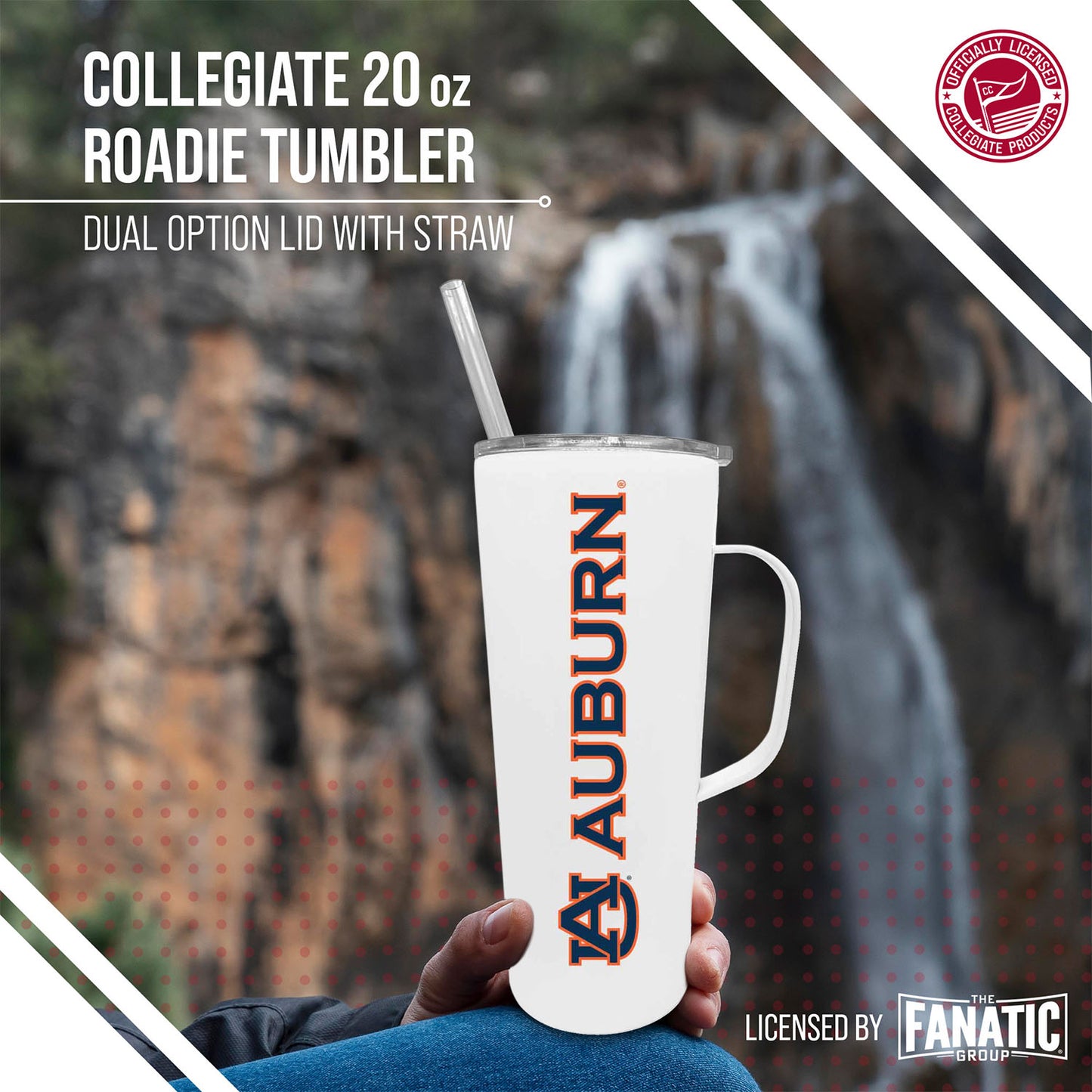 Auburn Tigers NCAA Stainless Steal 20oz Roadie With Handle & Dual Option Lid With Straw - White